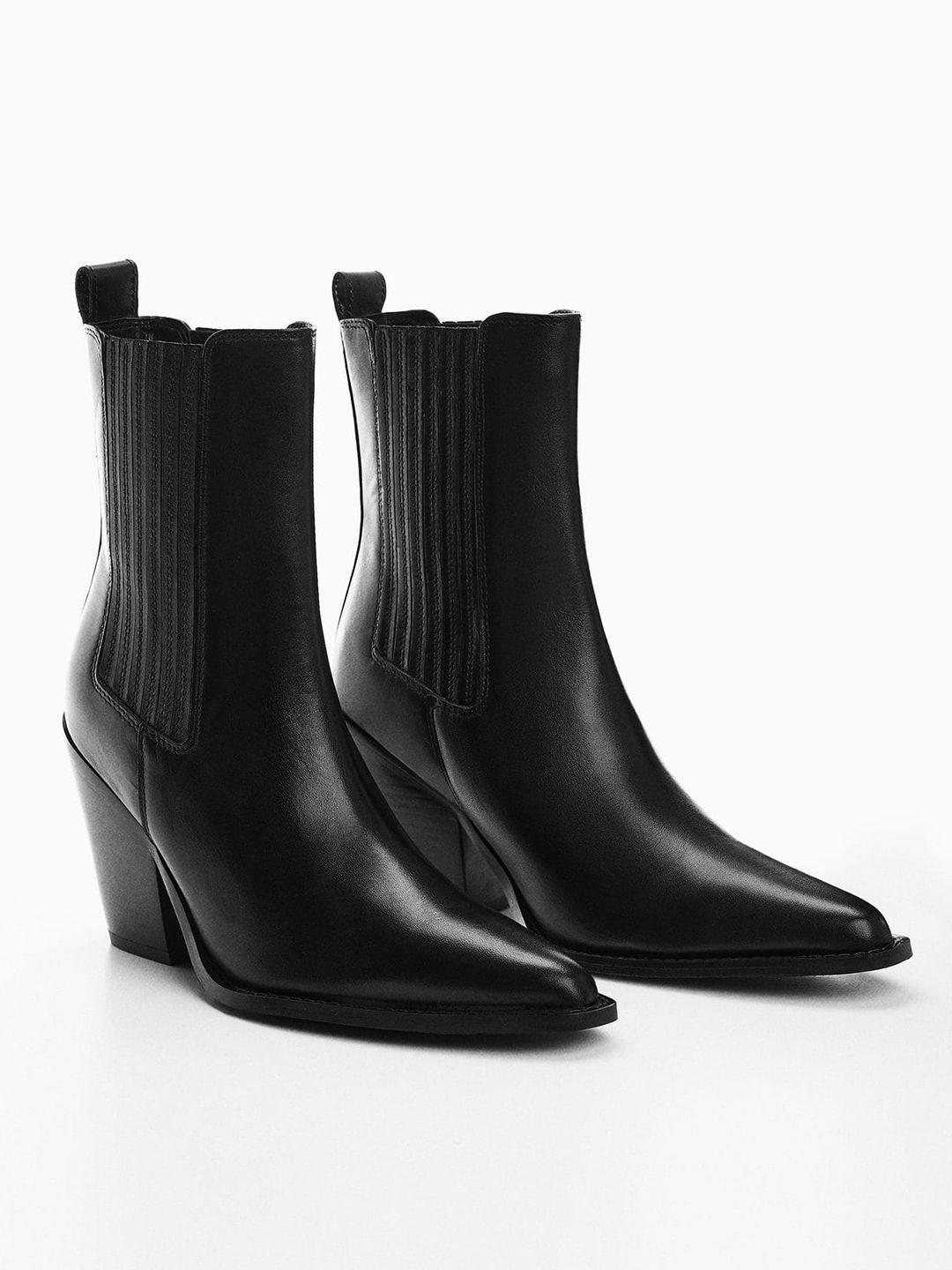mango women leather mid-top block heel chelsea boots