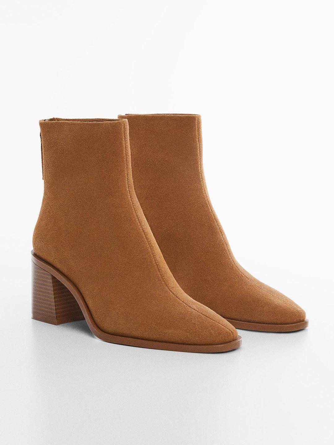 mango women leather mid-top block heel regular boots