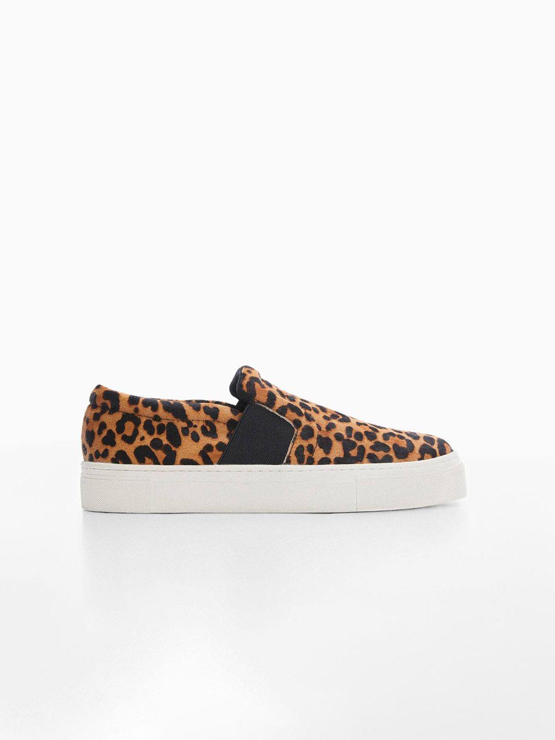 mango women leopard printed slip on sneakers