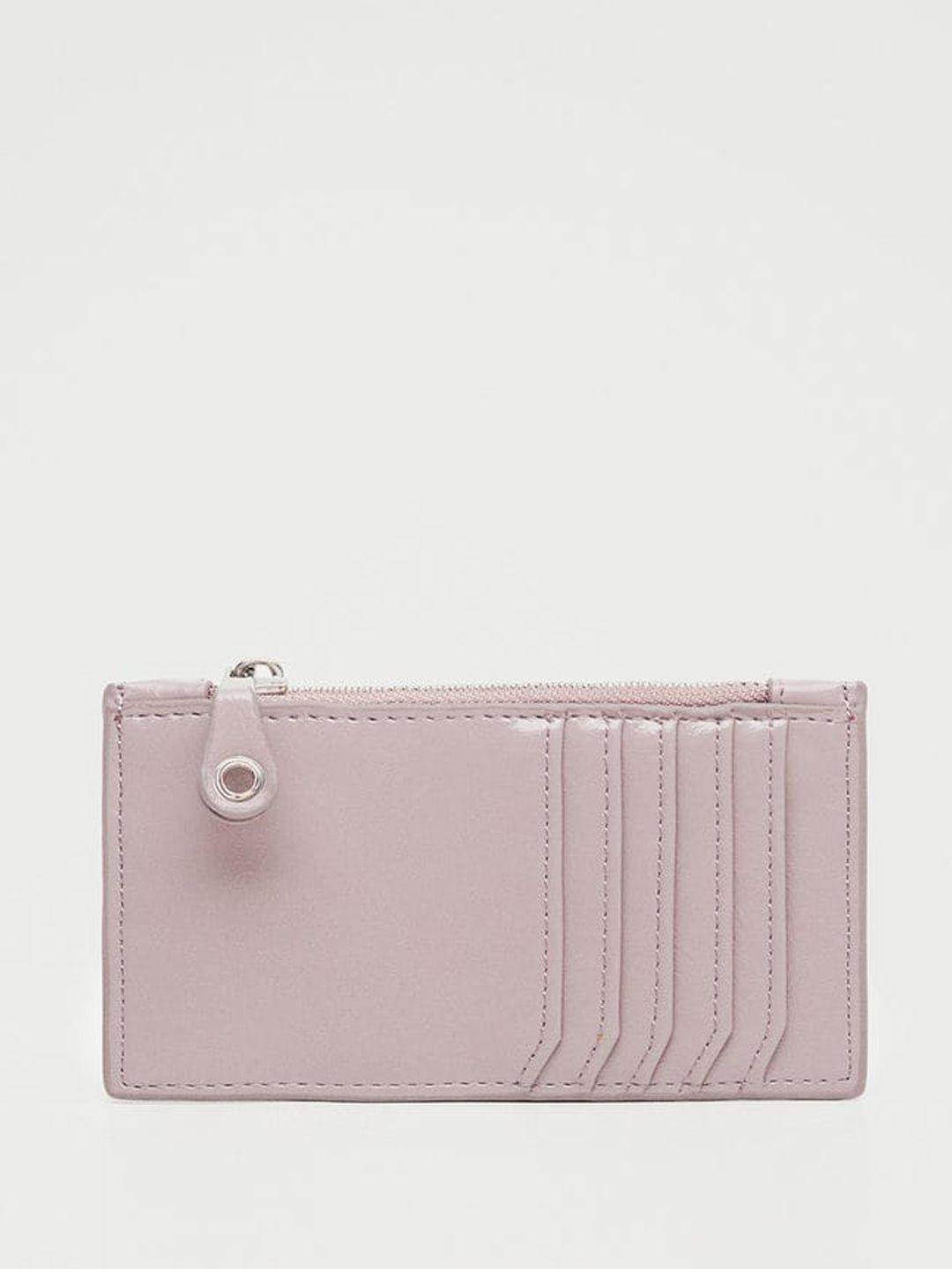 mango women lilac brand logo embossed zip around wallet