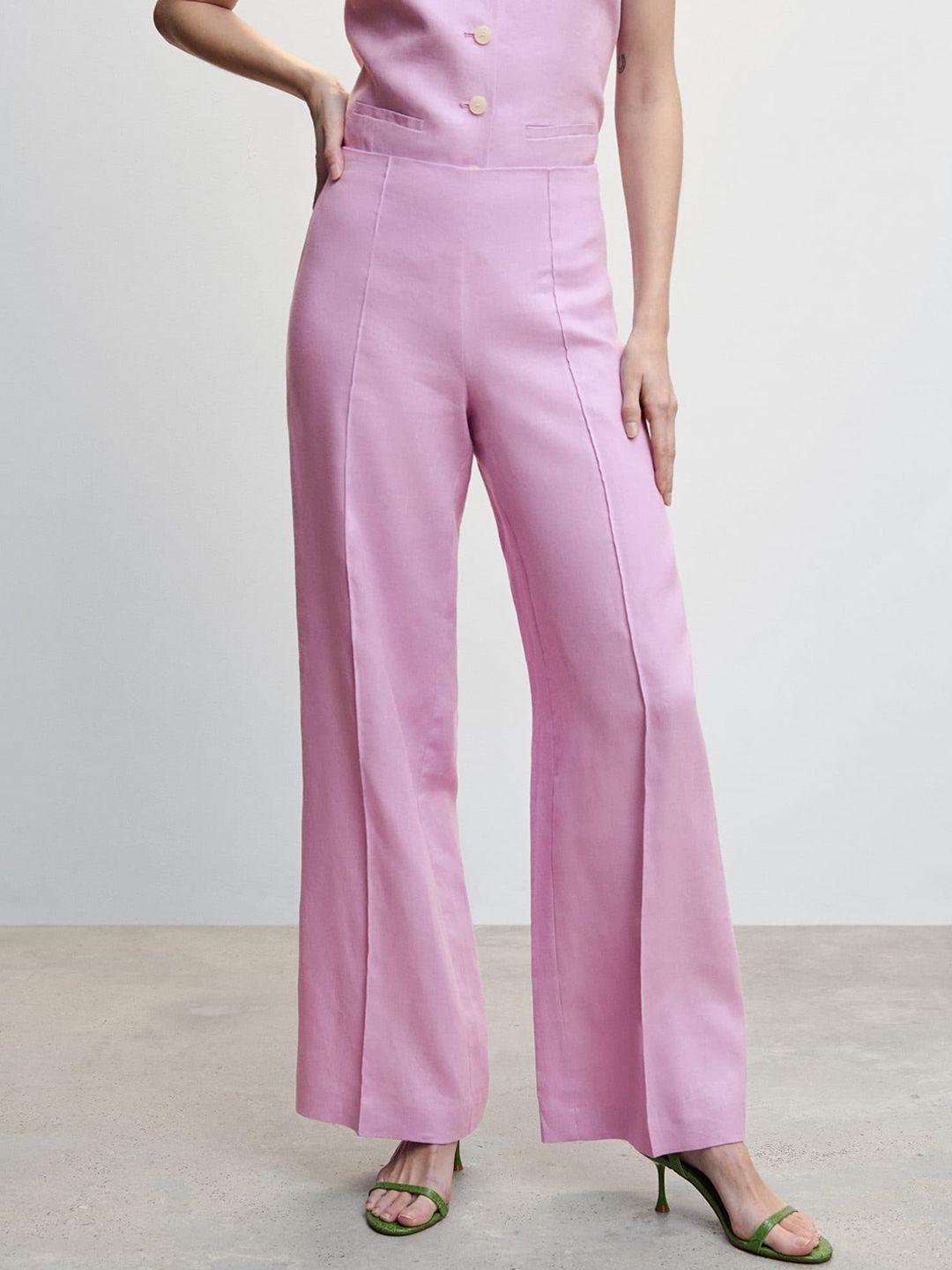 mango women linen pleated wide leg trousers