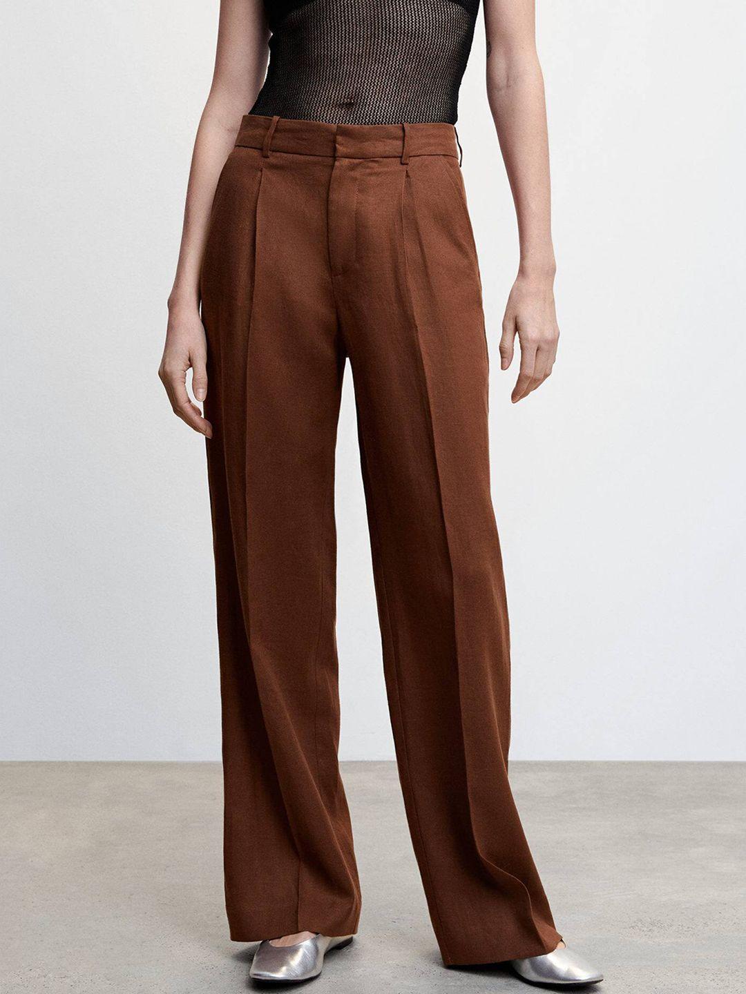 mango women linen regular fit parallel trousers