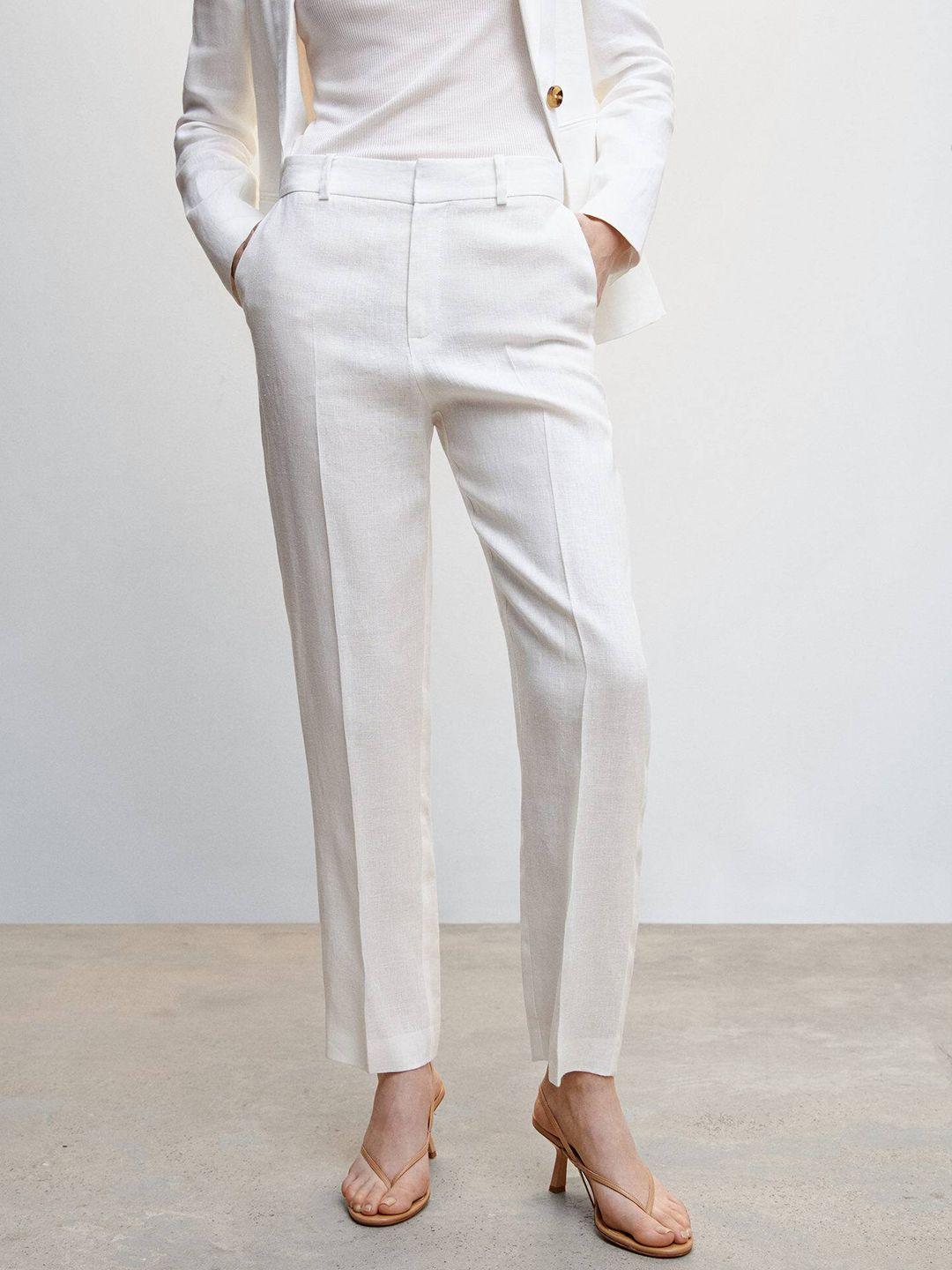 mango women linen straight fit trousers