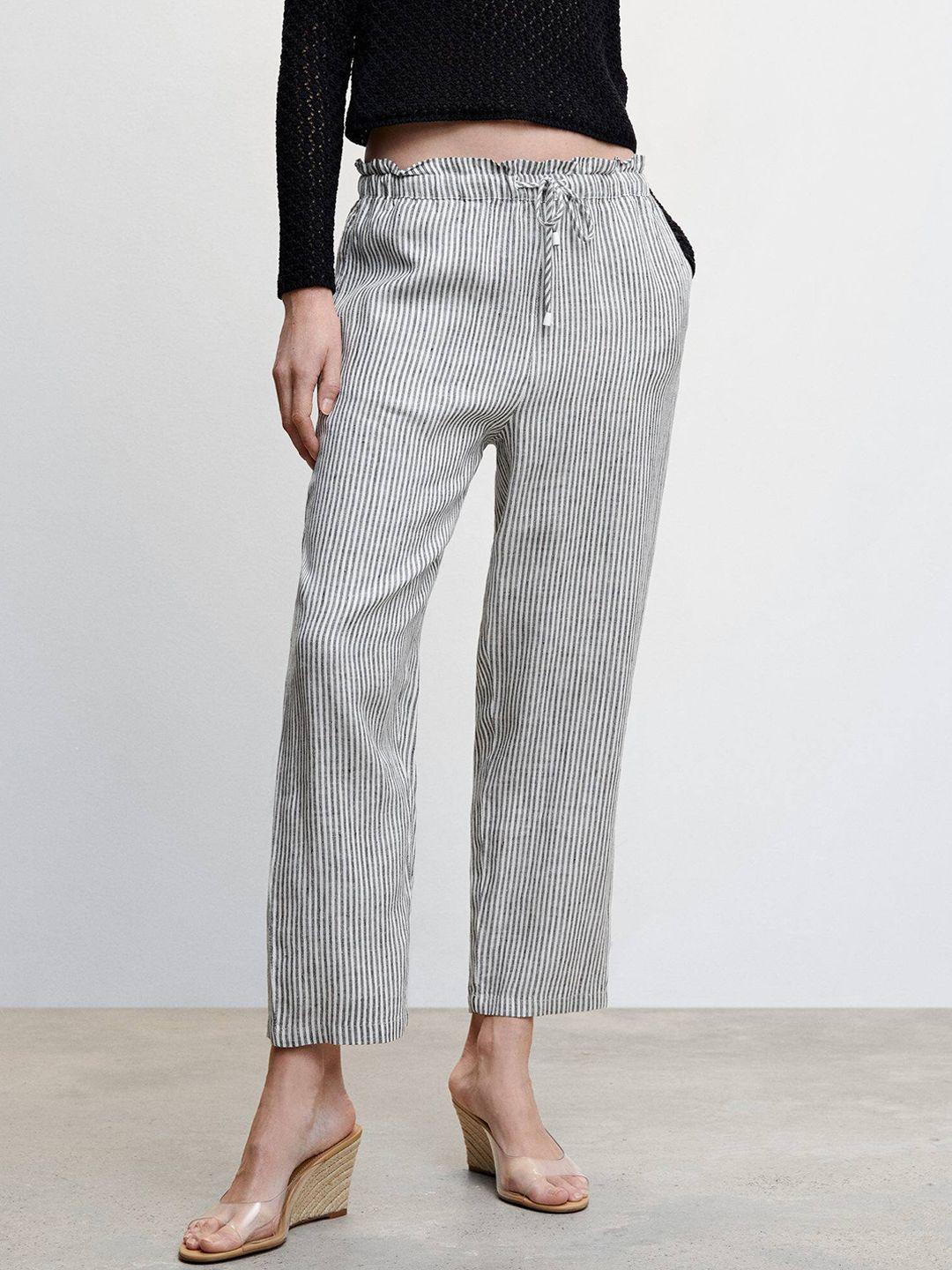 mango women linen striped trousers