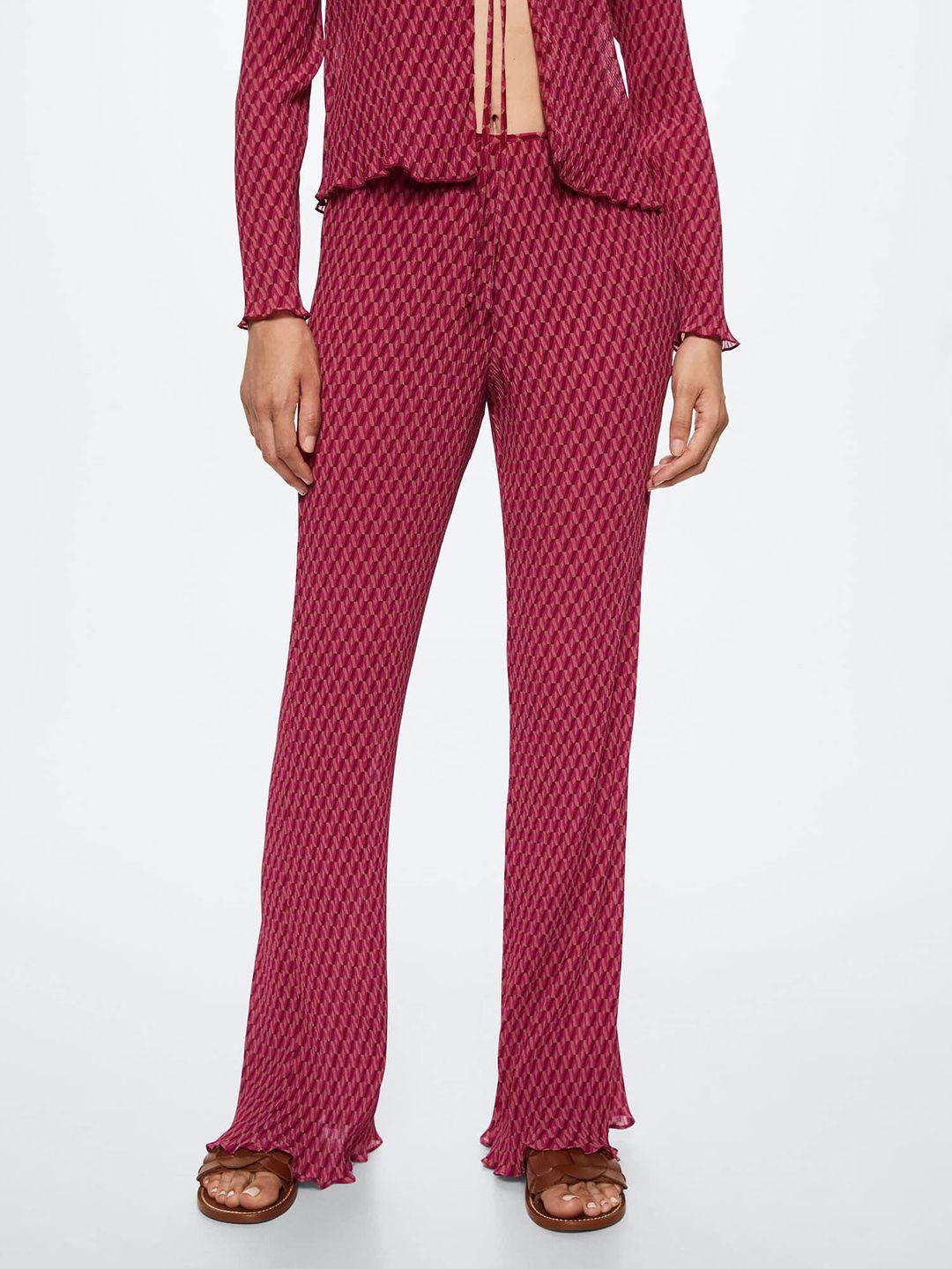 mango women magenta geometric printed sustainable straight fit trousers