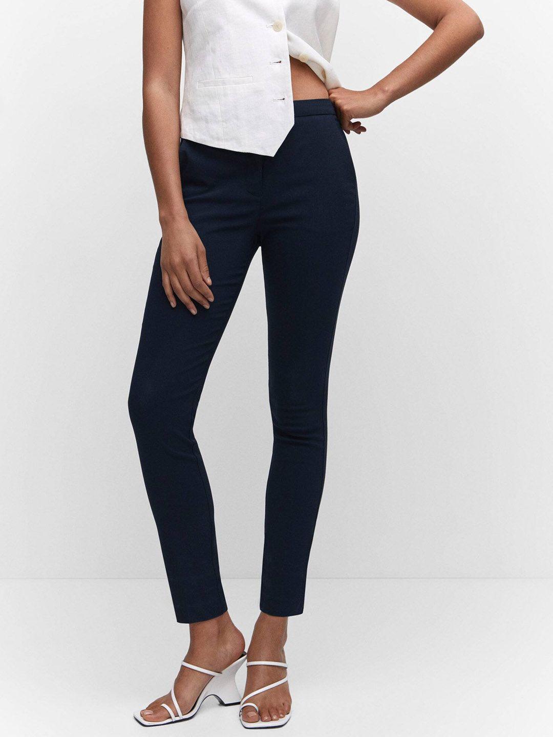 mango women mid-rise cropped skinny fit trousers