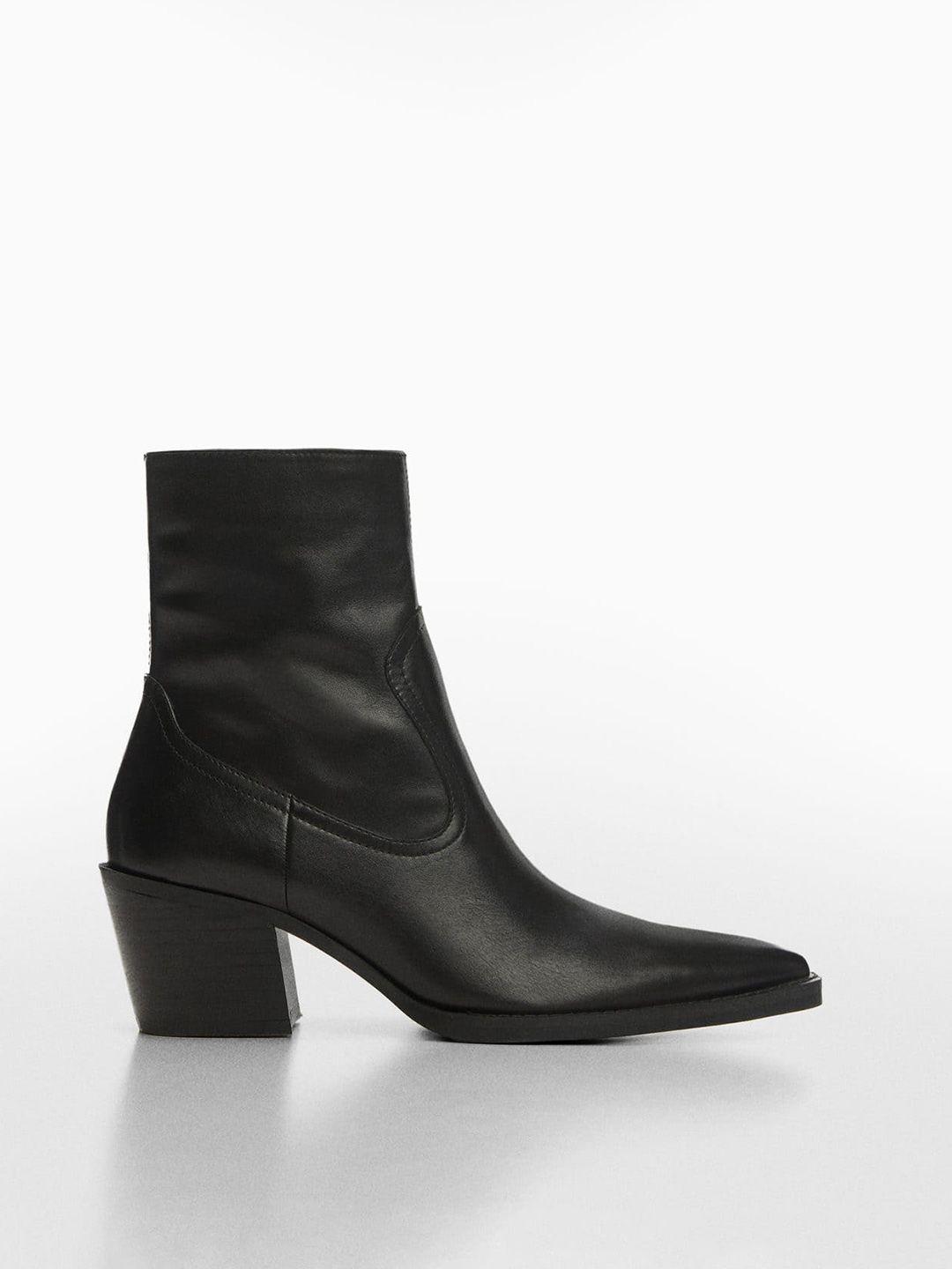 mango women mid-top leather block heel regular boots