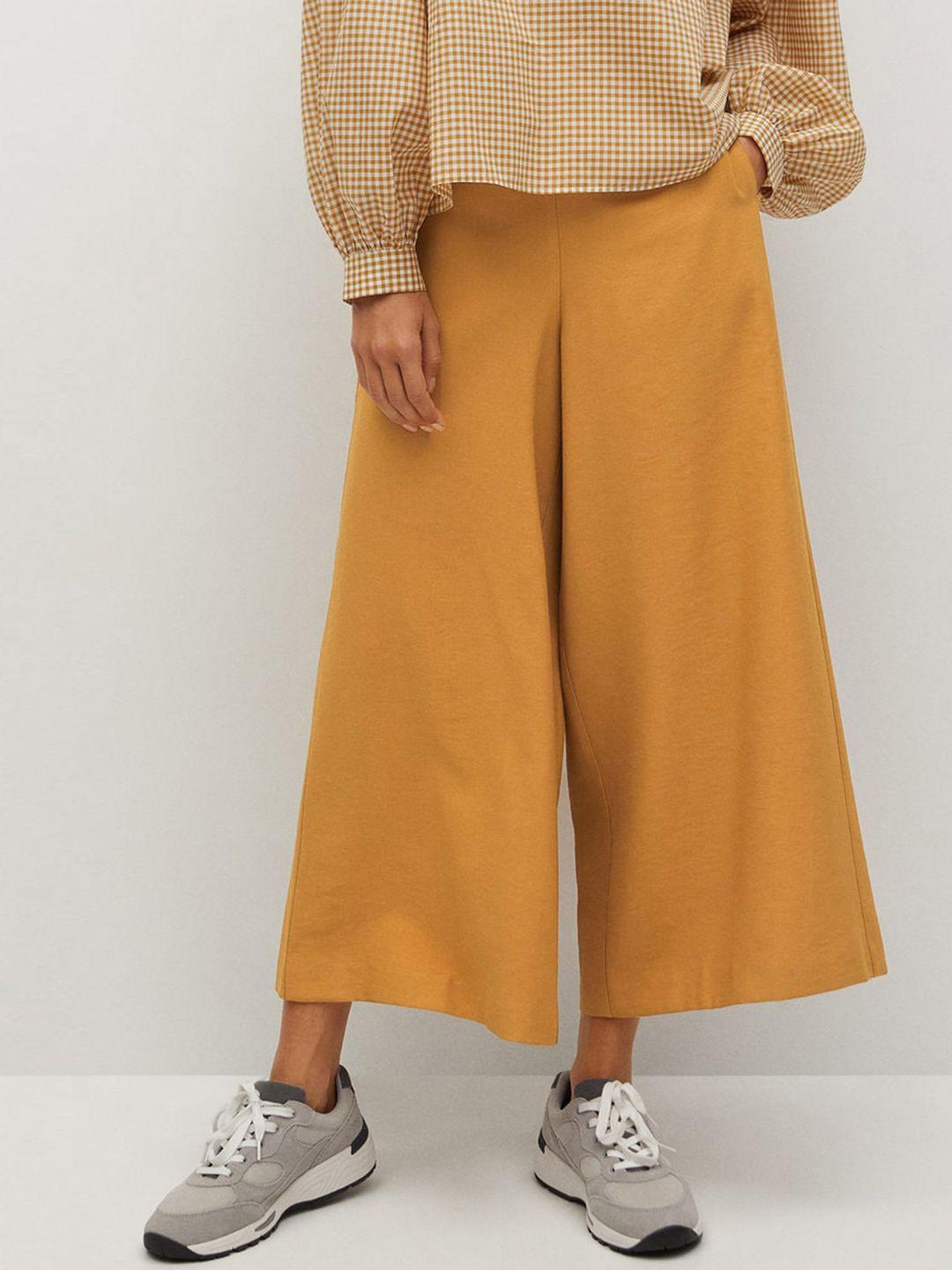 mango women mustard regular fit solid culottes