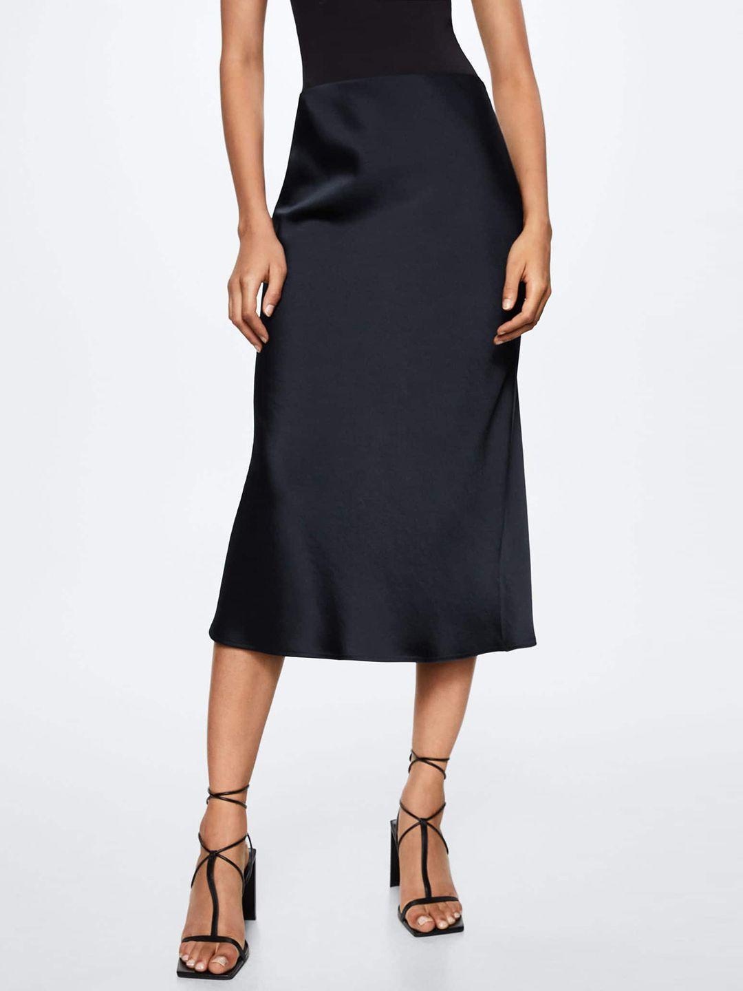 mango women navy blue solid a-line midi sustainable skirt