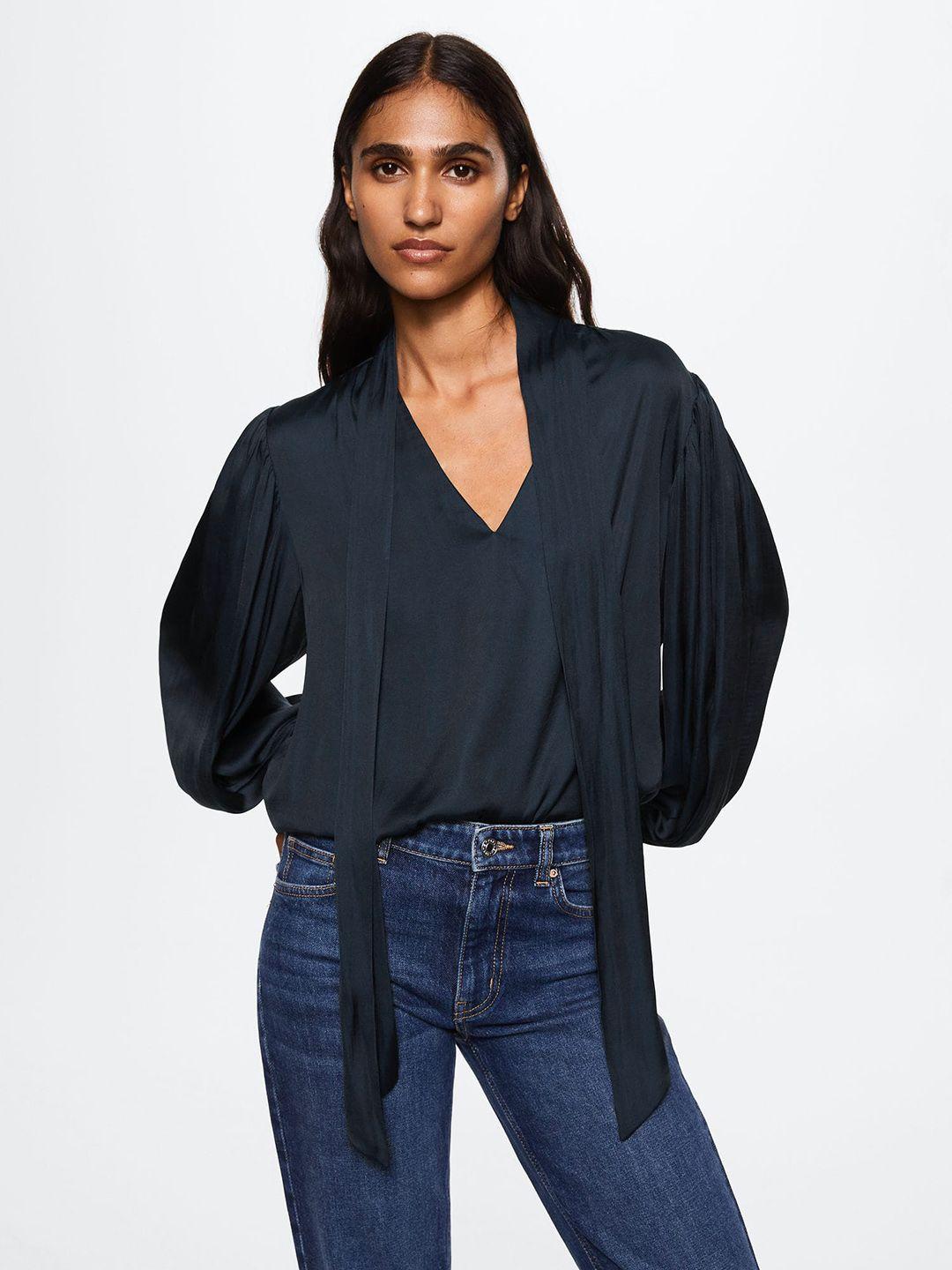 mango women navy blue solid sustainable top