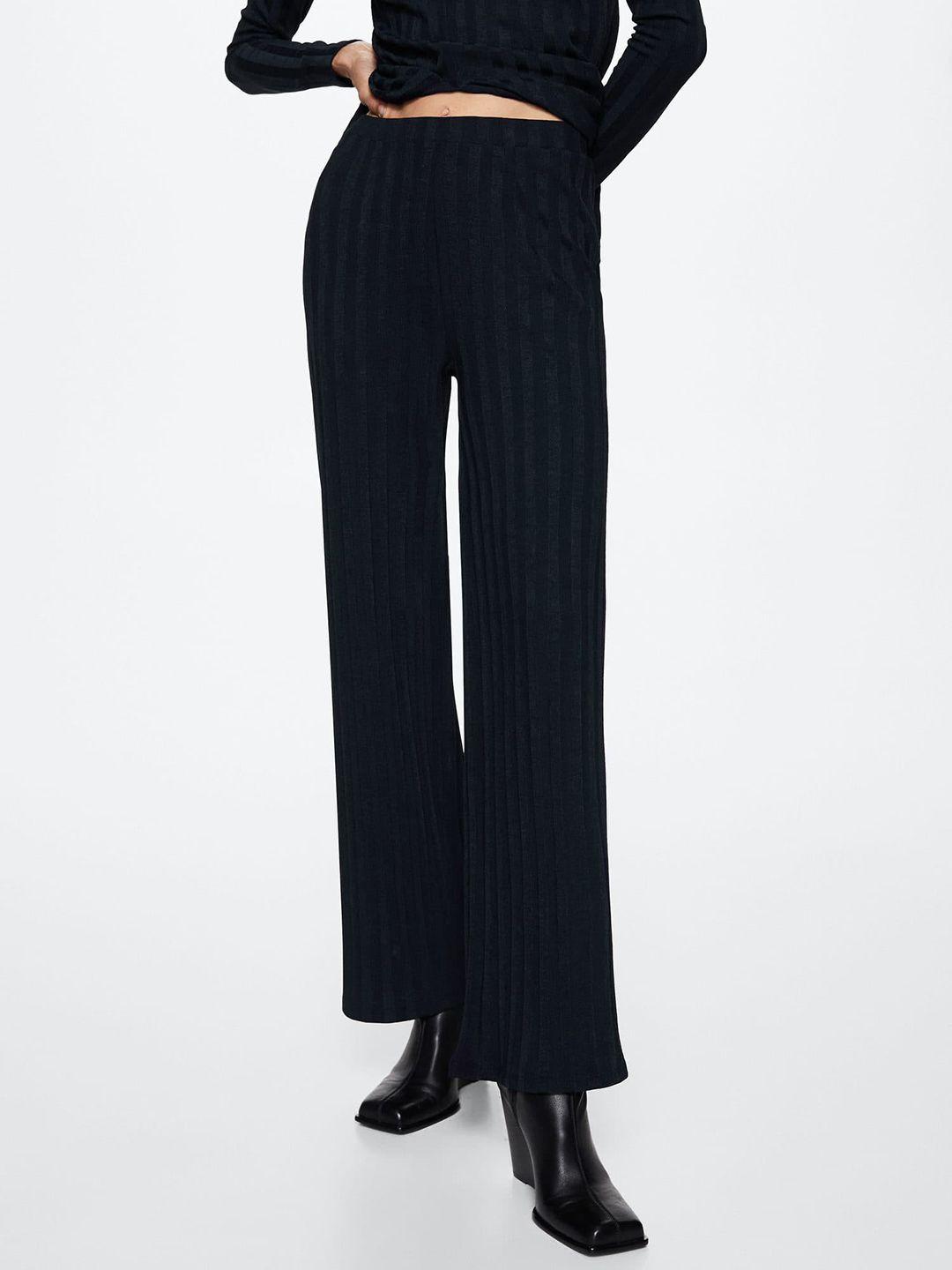 mango women navy blue striped flared sustainable trousers