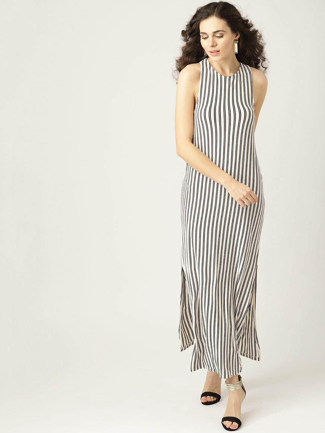 mango women off-white & black striped maxi dress