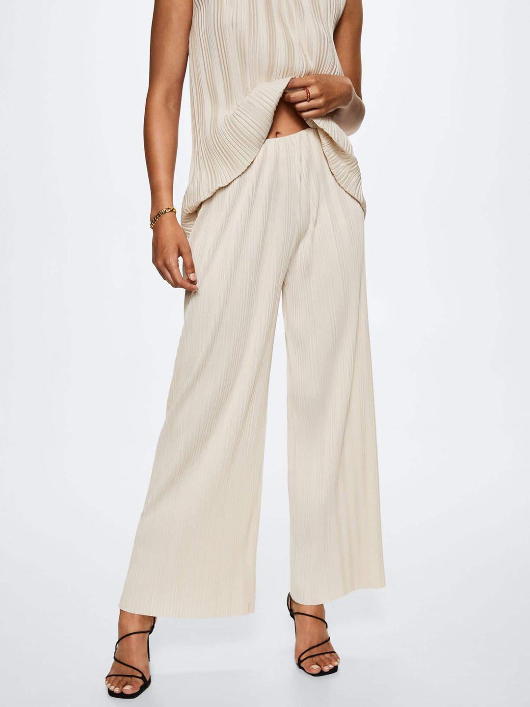 mango women off white high-rise pleated sustainable trousers