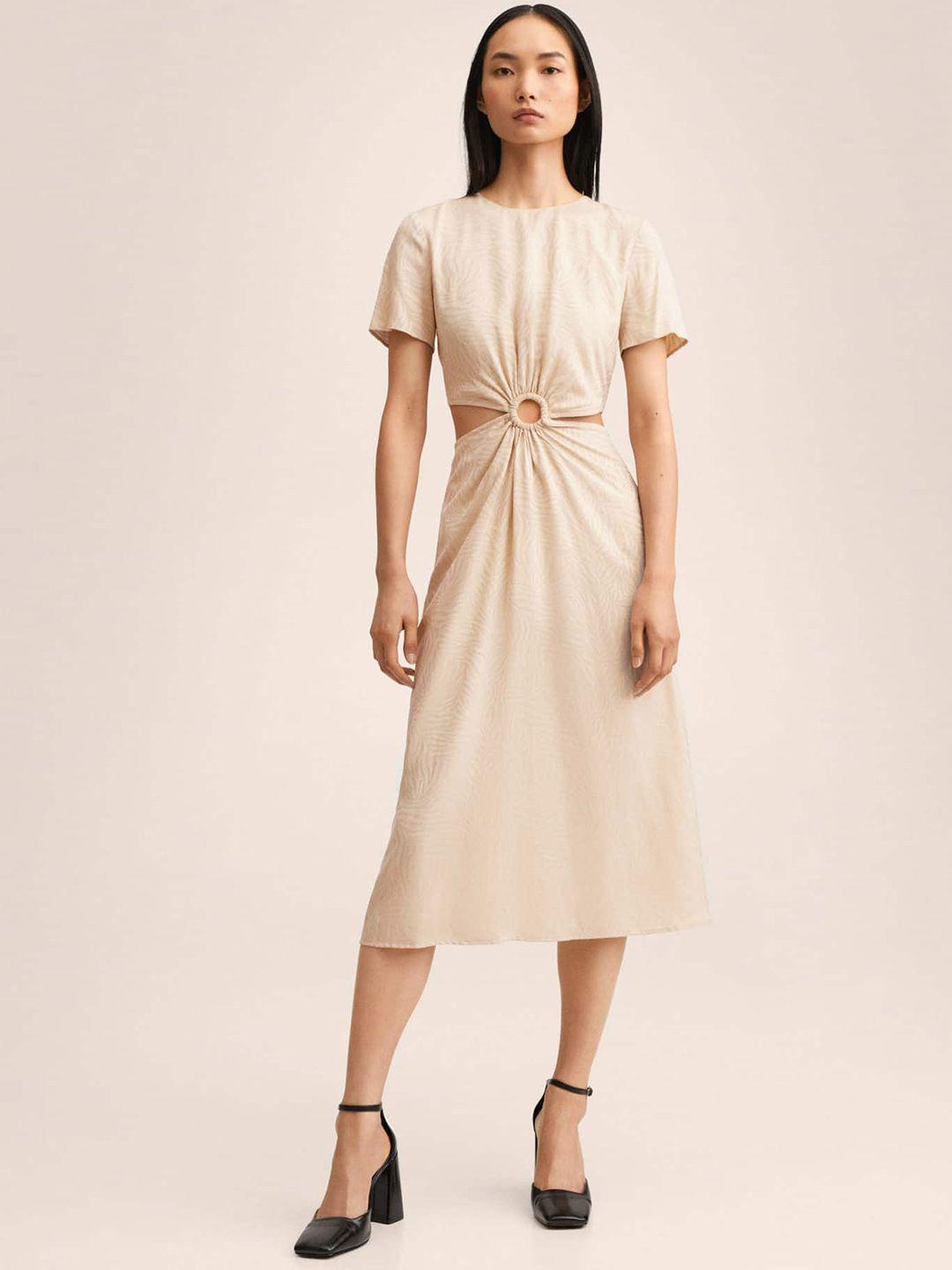 mango women off white solid cut-outs a-line midi dress