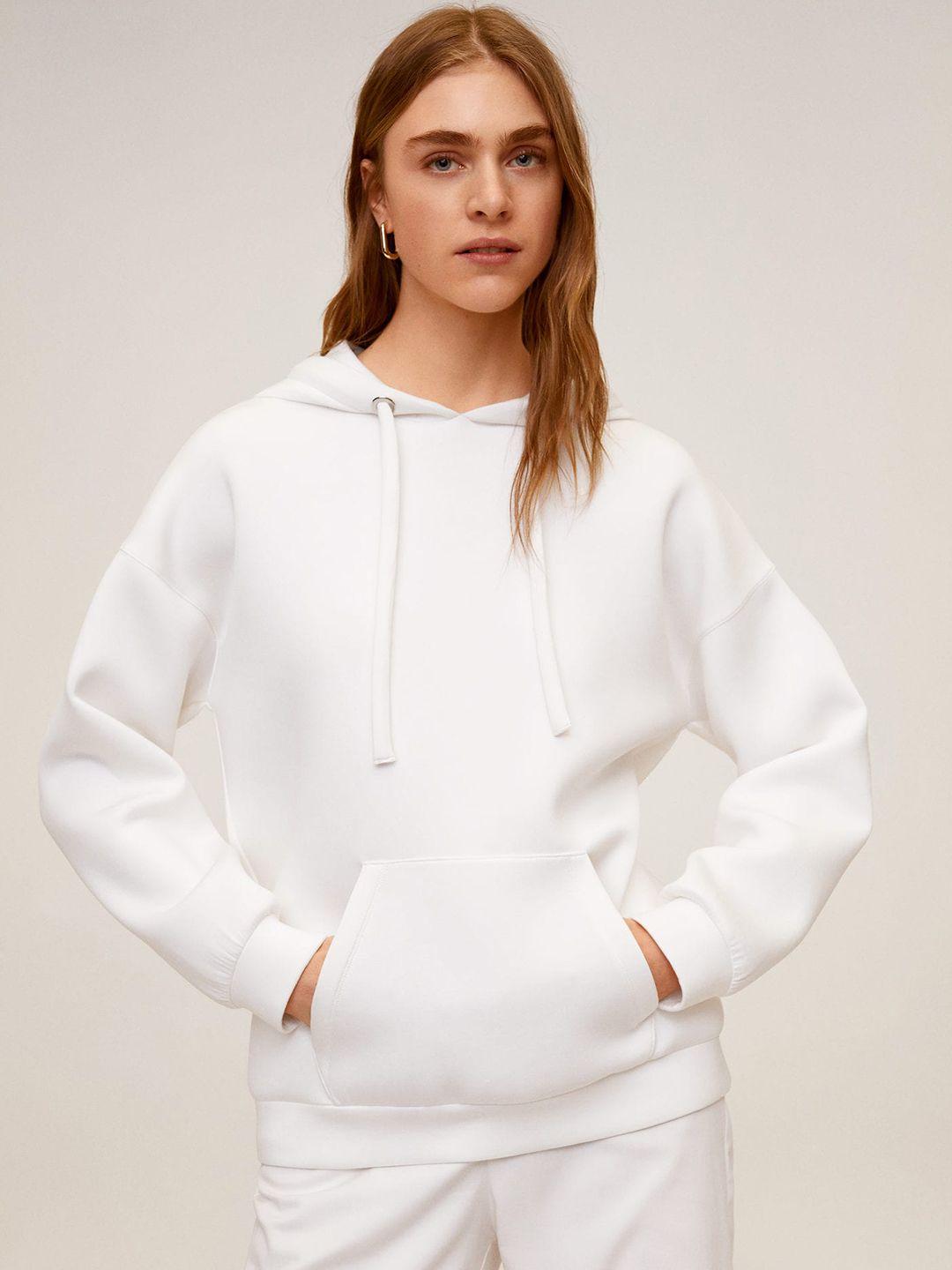 mango women off-white solid hooded sweatshirt