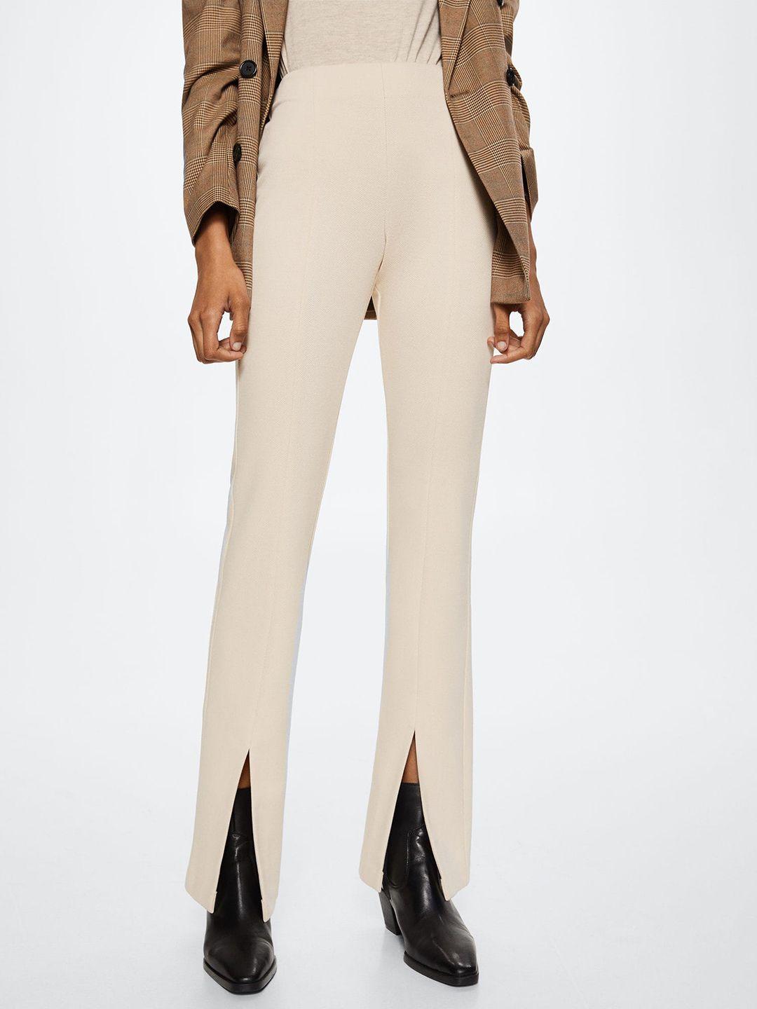 mango women off white sustainable high-rise flared trousers with hem slits