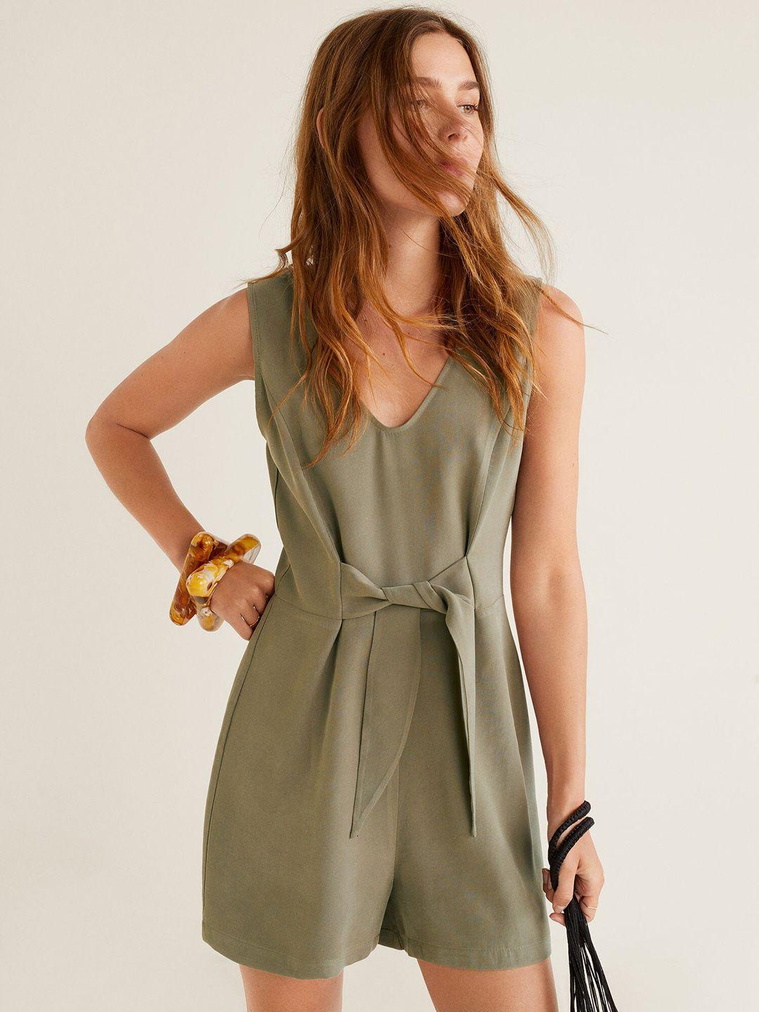 mango women olive green solid playsuit