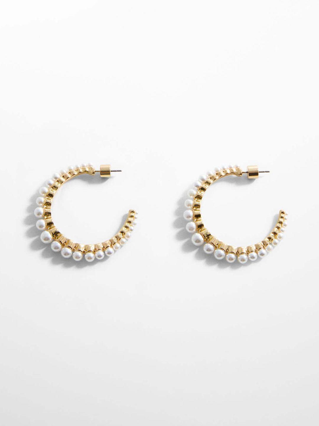 mango women pearl half-hoop earrings