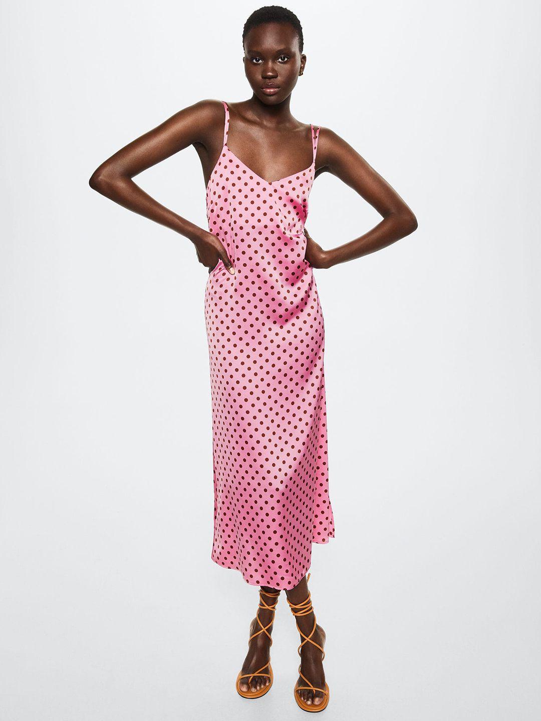 mango women pink & rust brown polka dots sustainable maxi dress