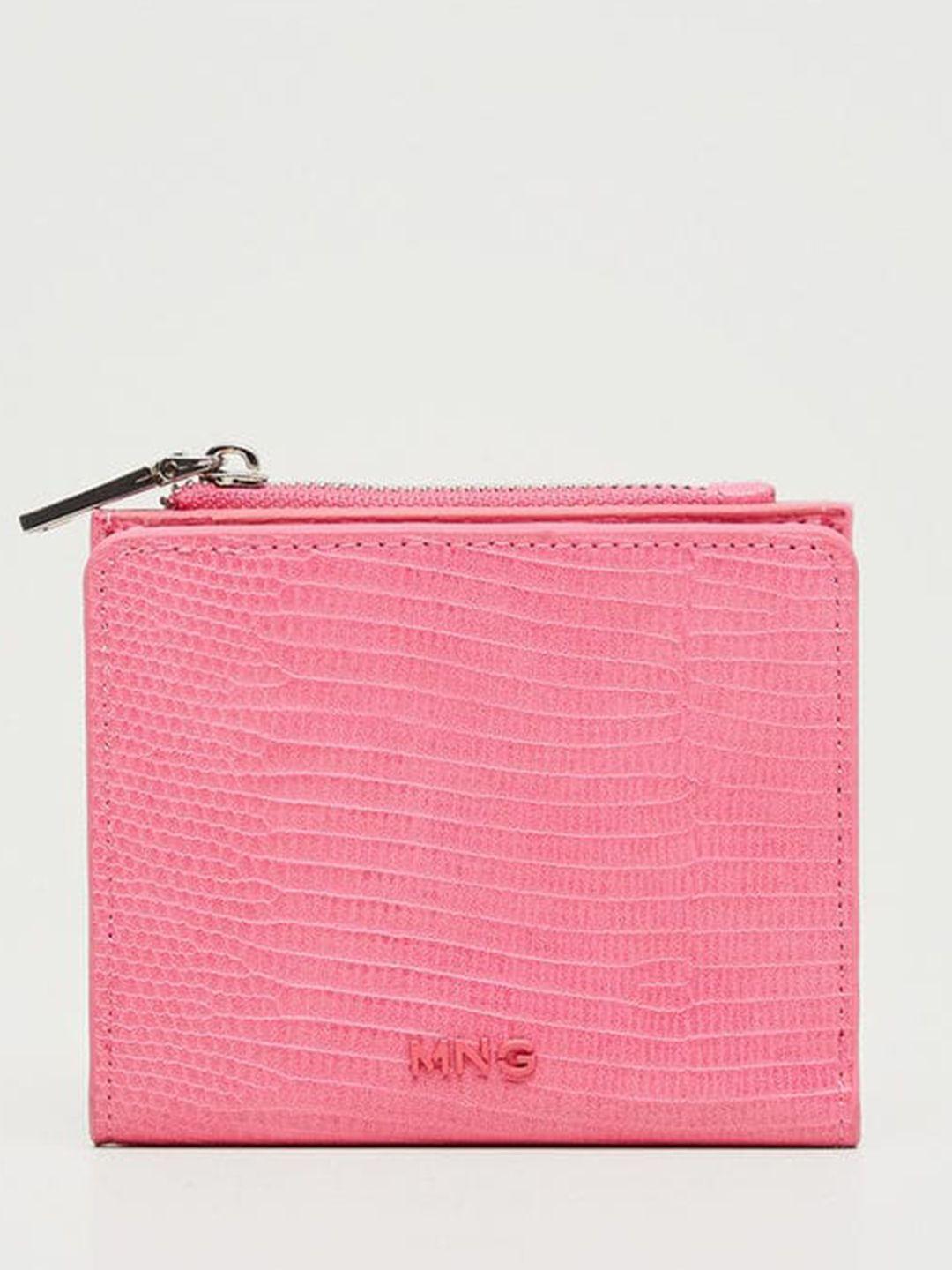 mango women pink croc textured two fold wallet