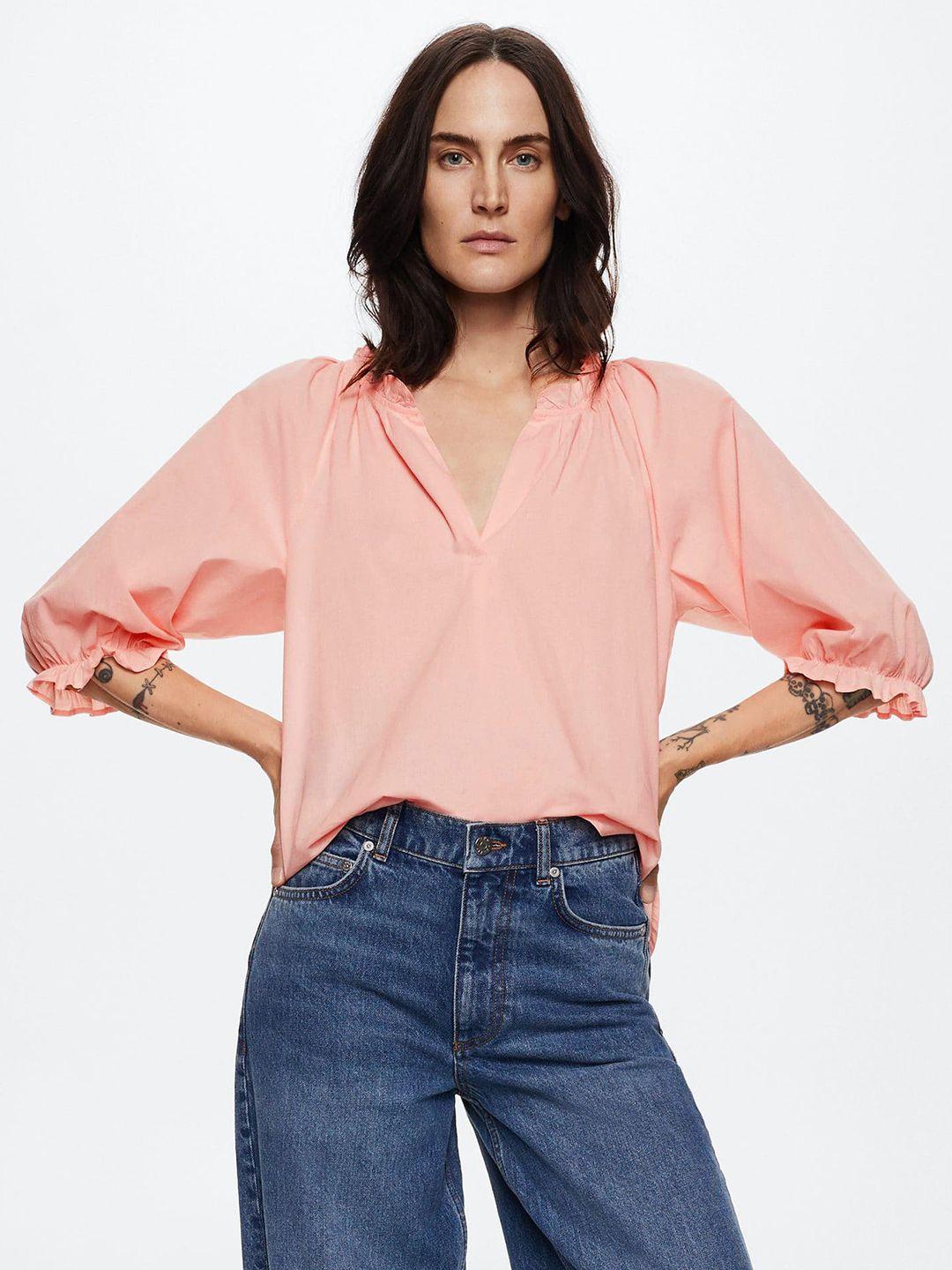 mango women pink solid pure cotton sustainable top