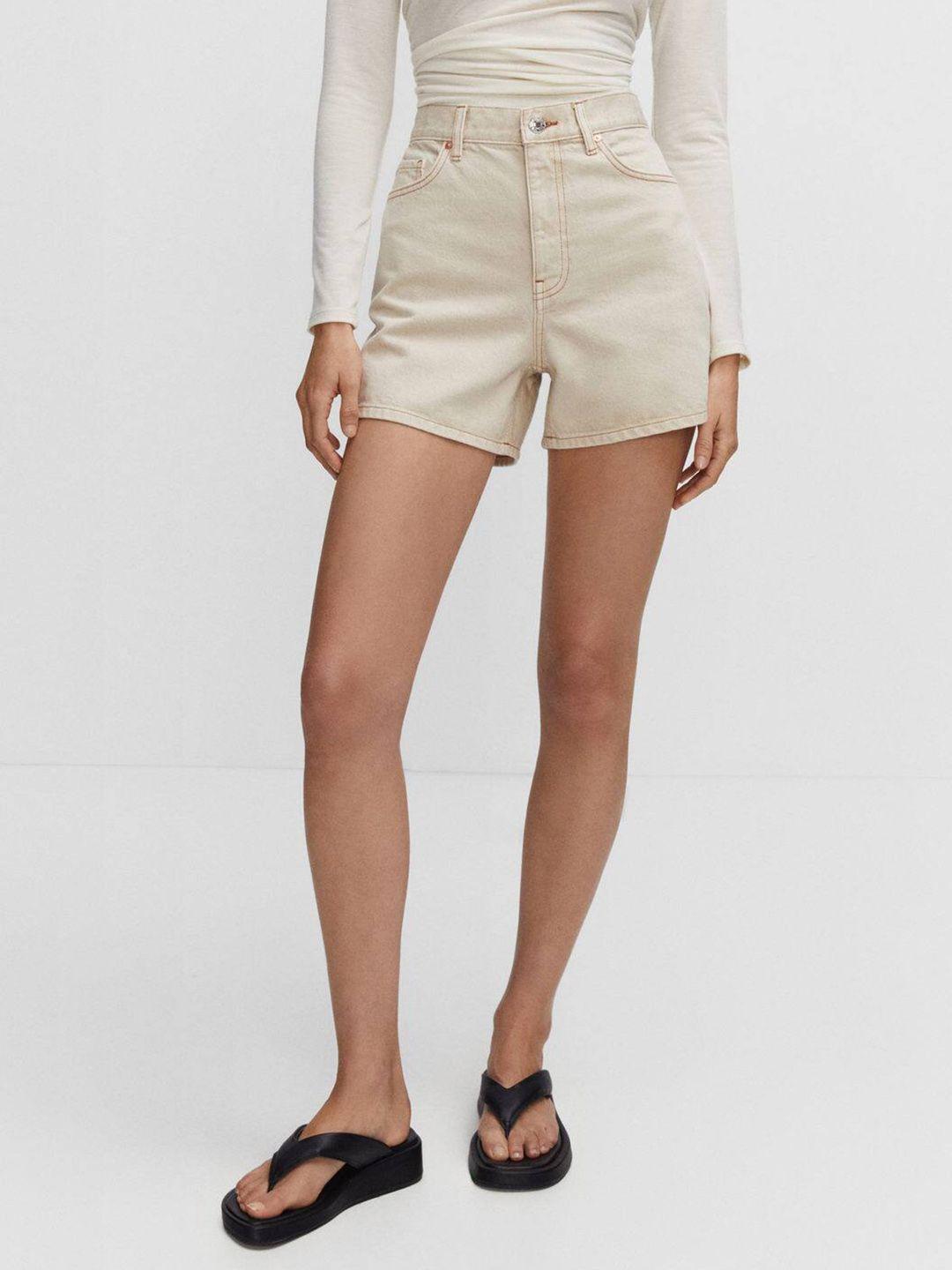 mango women pure cotton high-rise denim shorts