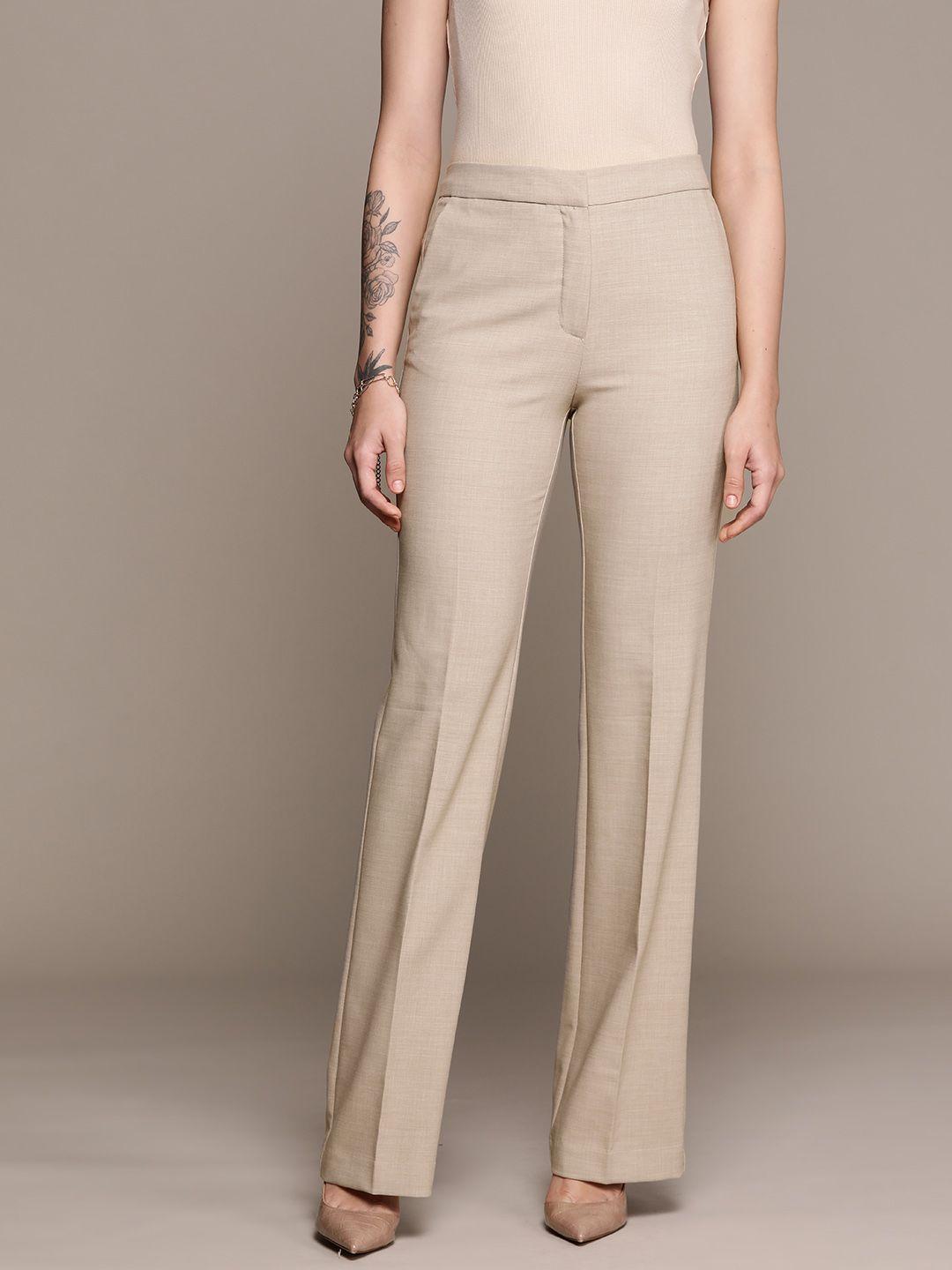 mango women pure cotton high-rise parallel trousers