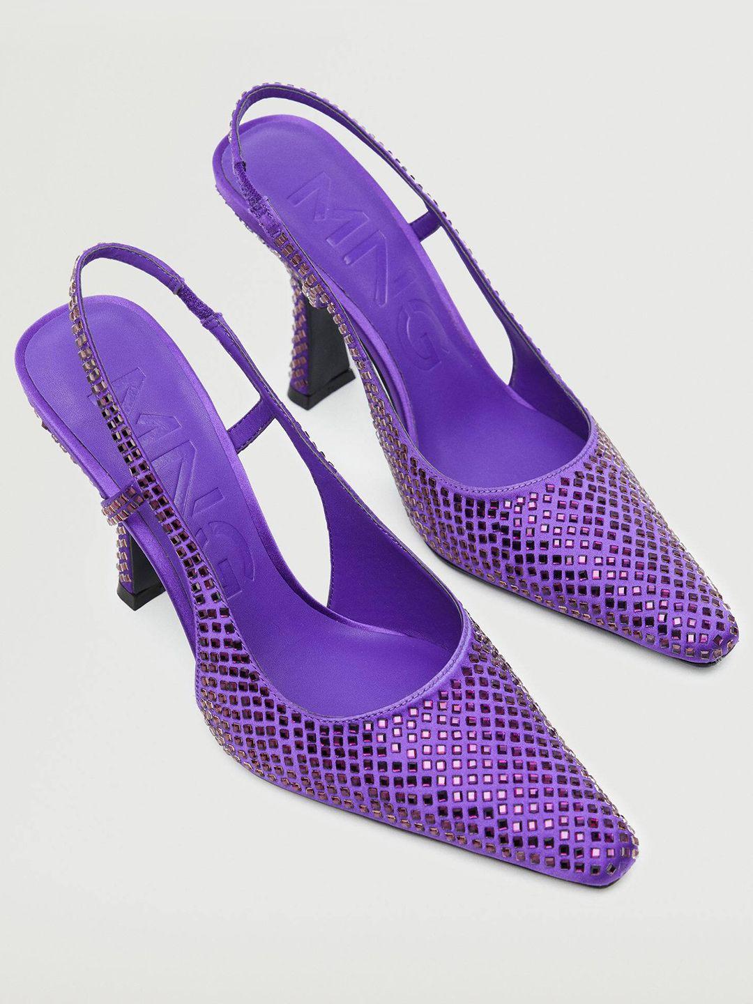 mango women purple embellished stiletto pumps