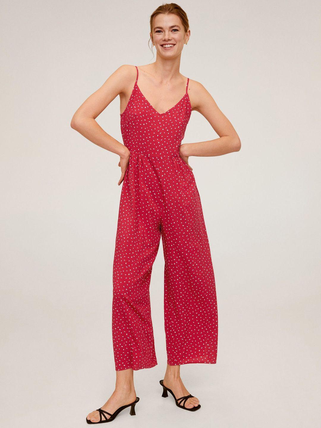 mango women red & white printed basic jumpsuit