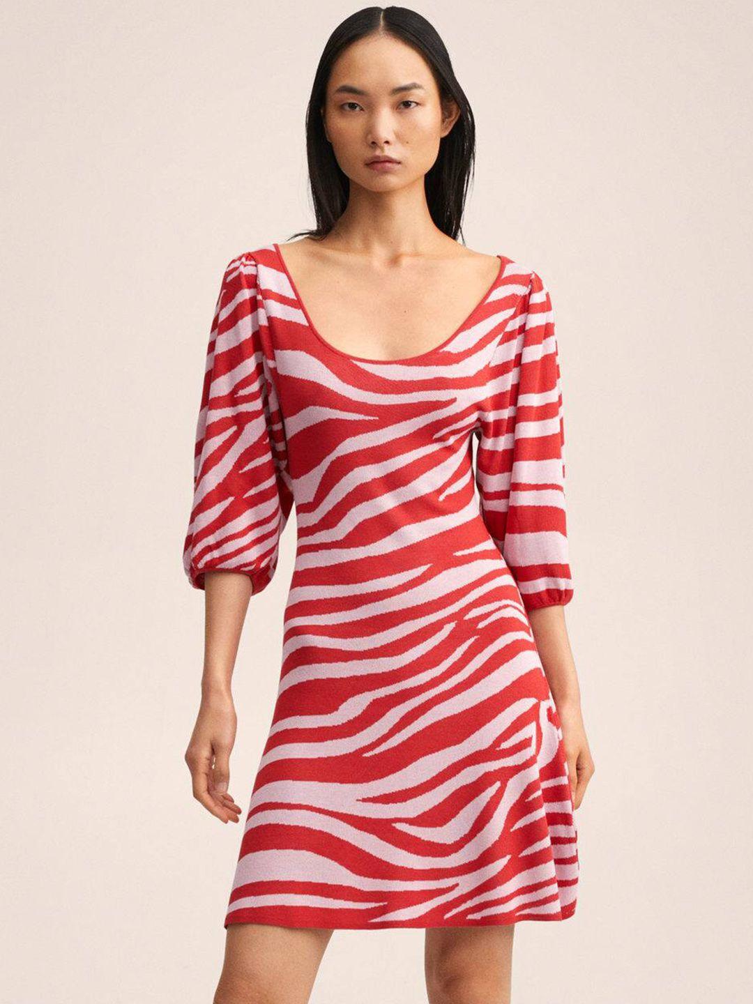 mango women red & white tiger print a-line mini dress