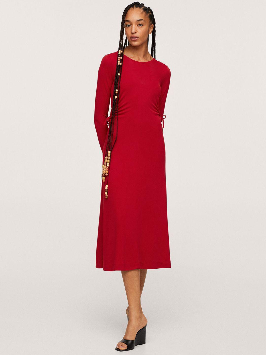 mango women red solid a-line midi dress