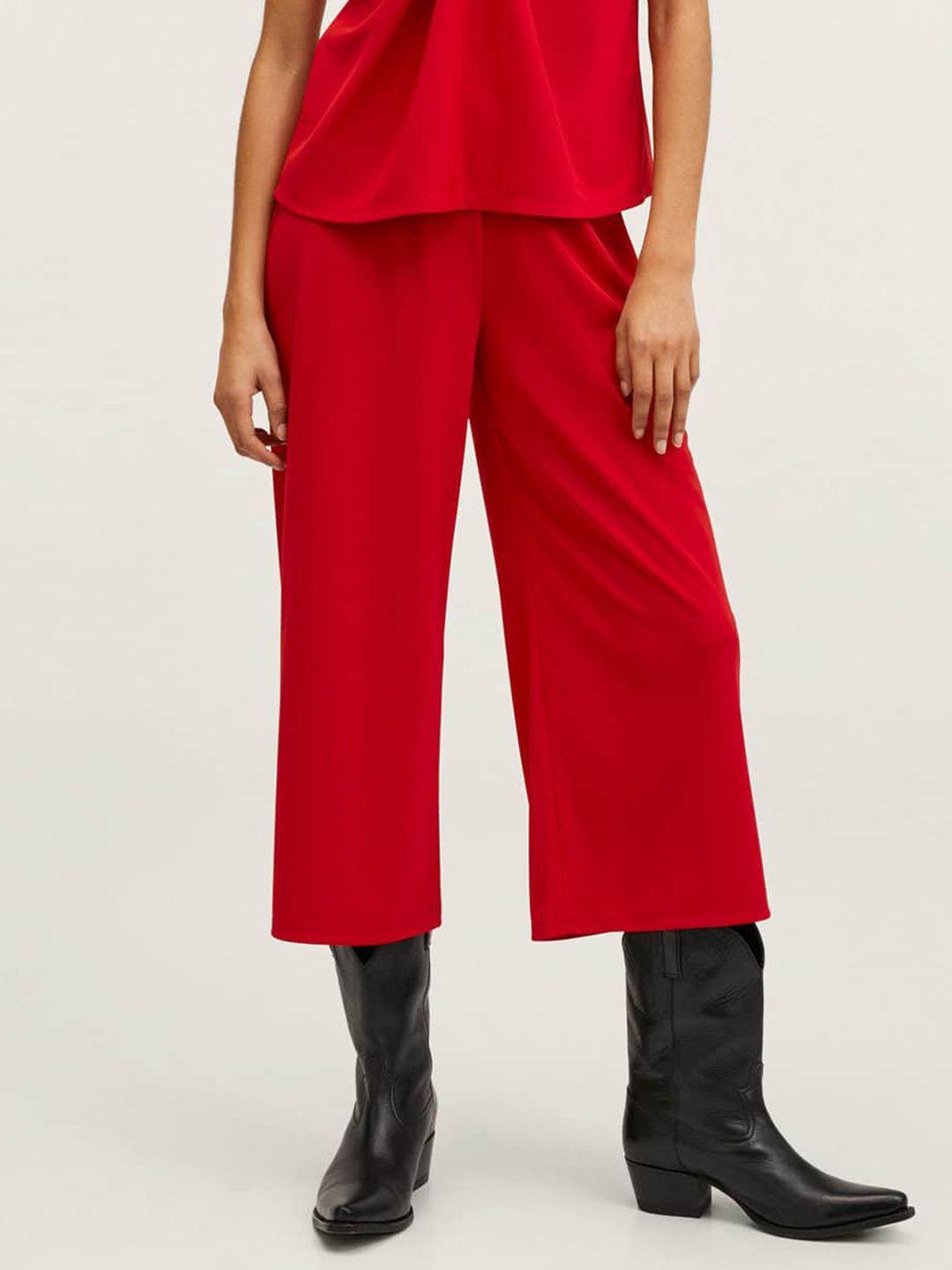 mango women red solid culottes trousers