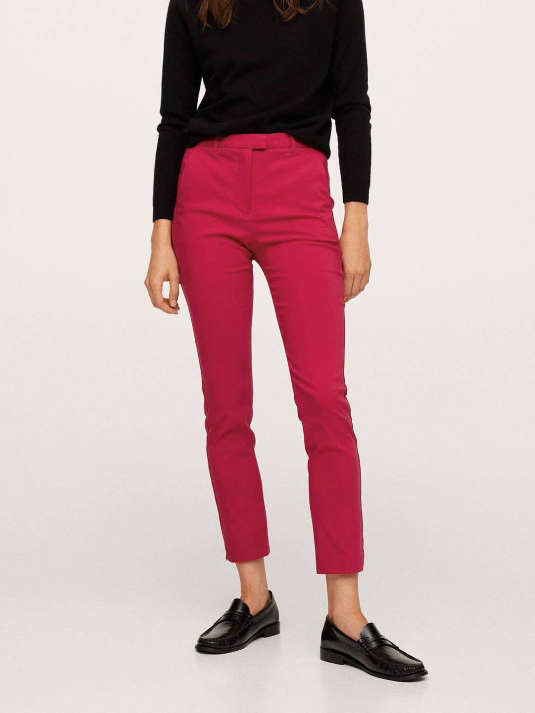 mango women red solid trousers