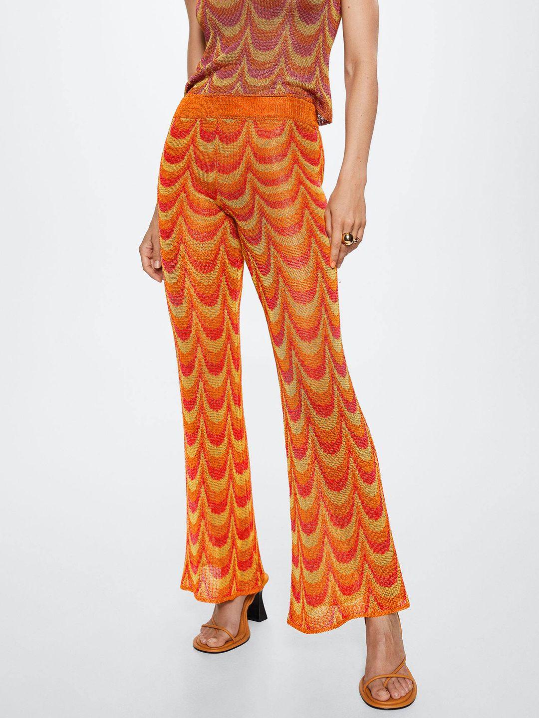 mango women rust orange & pink slef-design parallel trousers