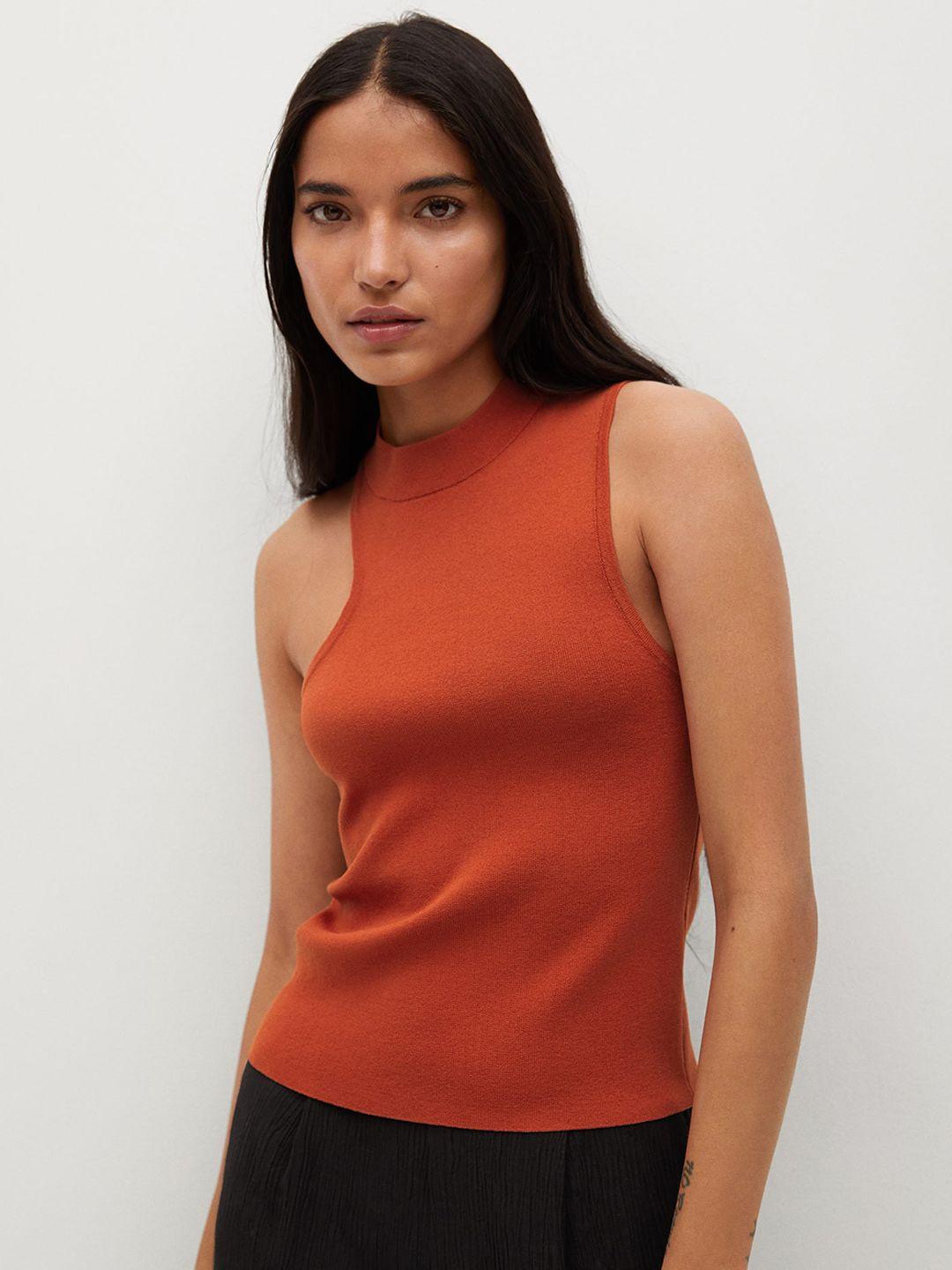 mango women rust orange sustainable fitted top