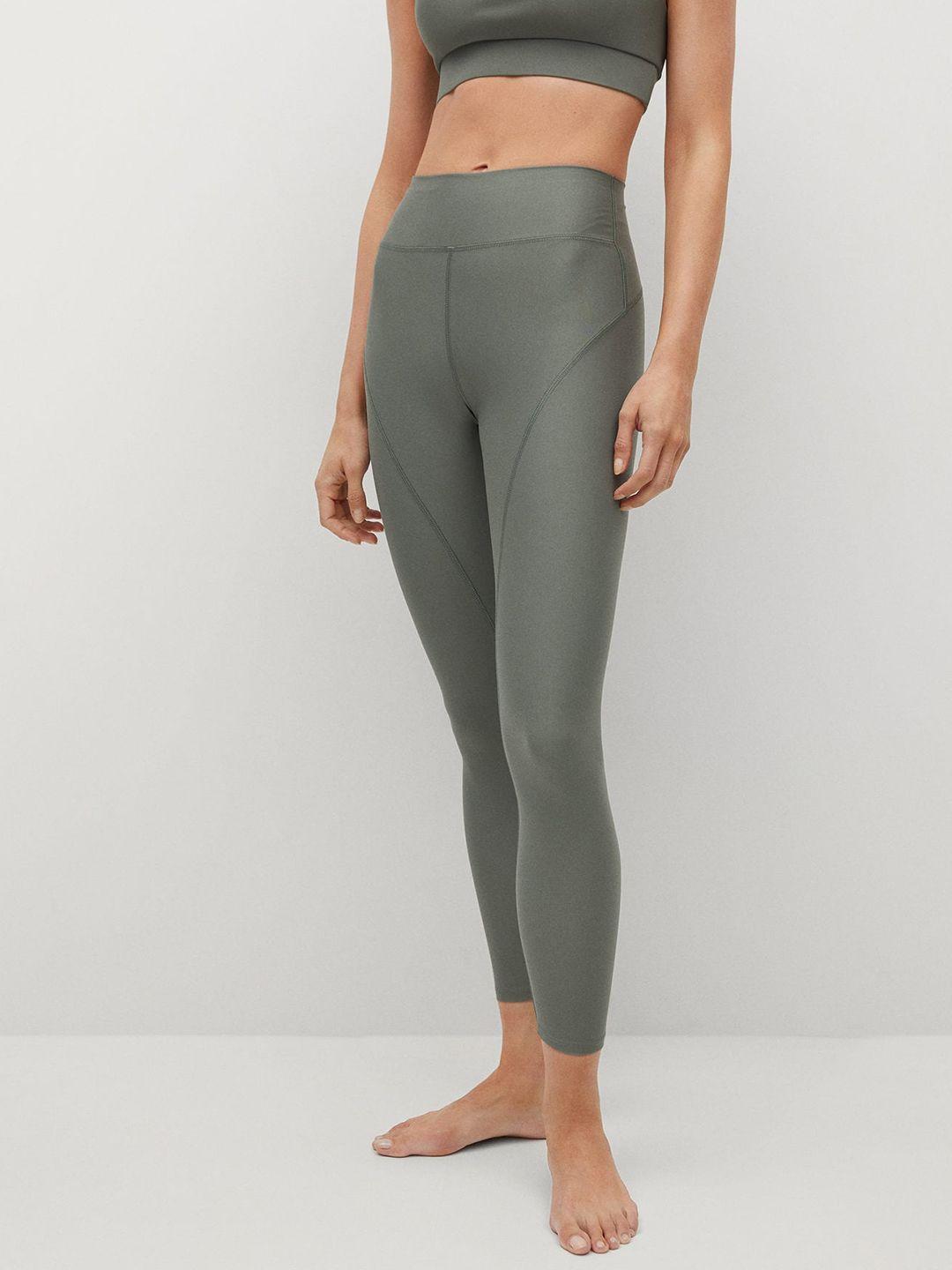 mango women sage green solid cropped tights