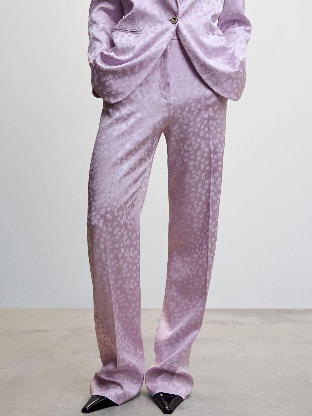mango women satin finish polka dot print high-rise trousers