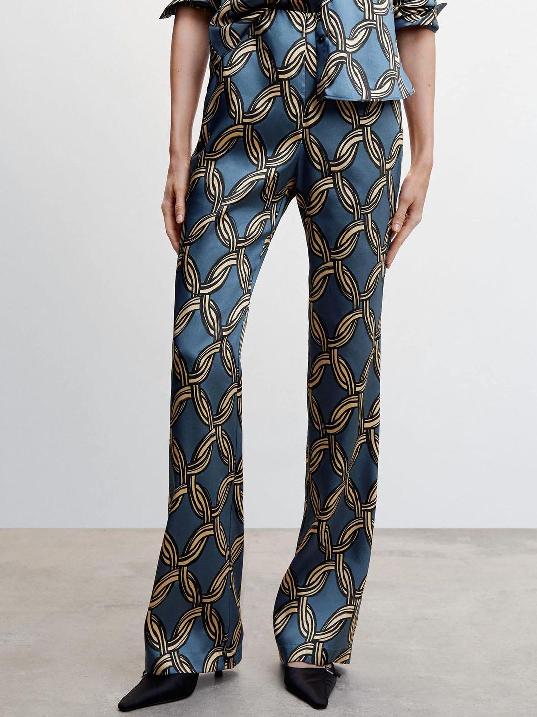 mango women satin printed flared trousers