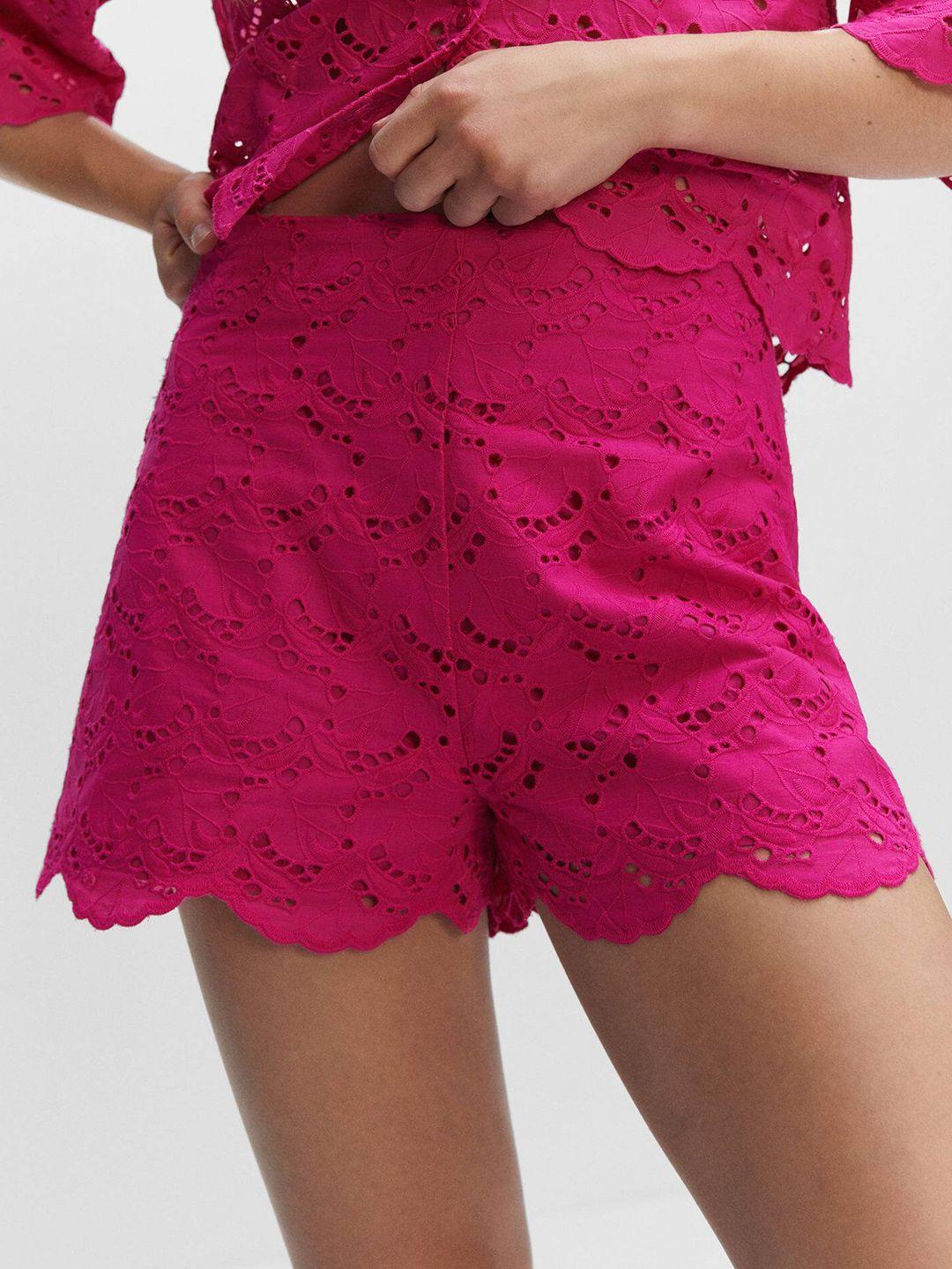 mango women schiffli embroidered high-rise shorts