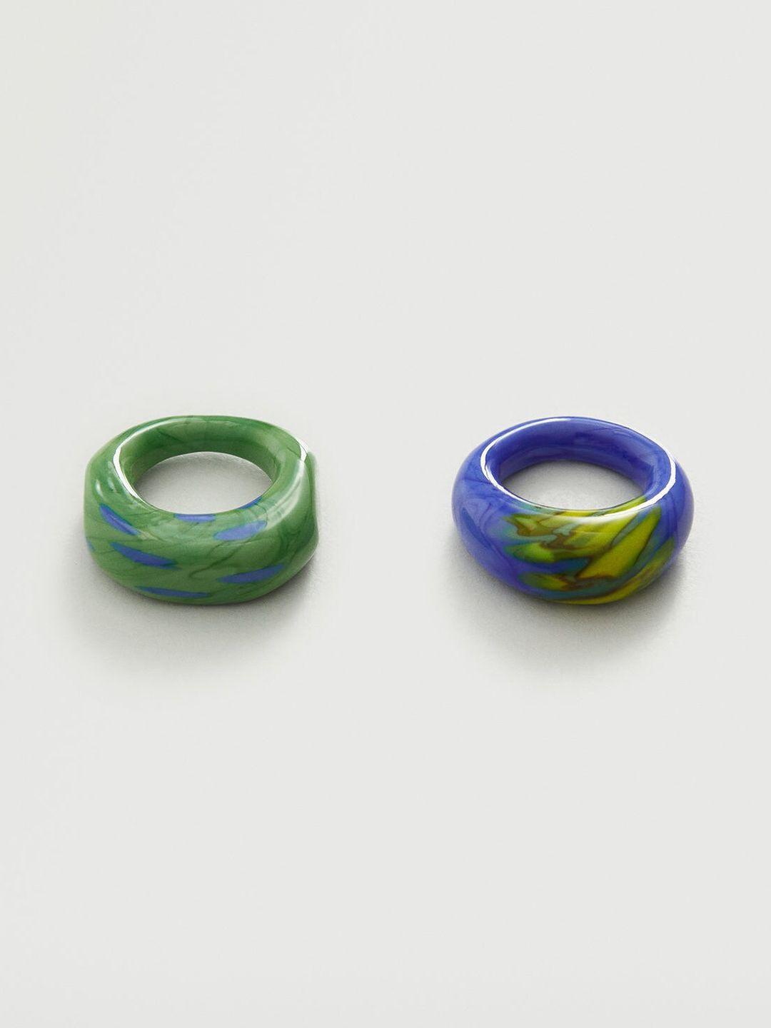 mango women set of 2 abstract print finger rings