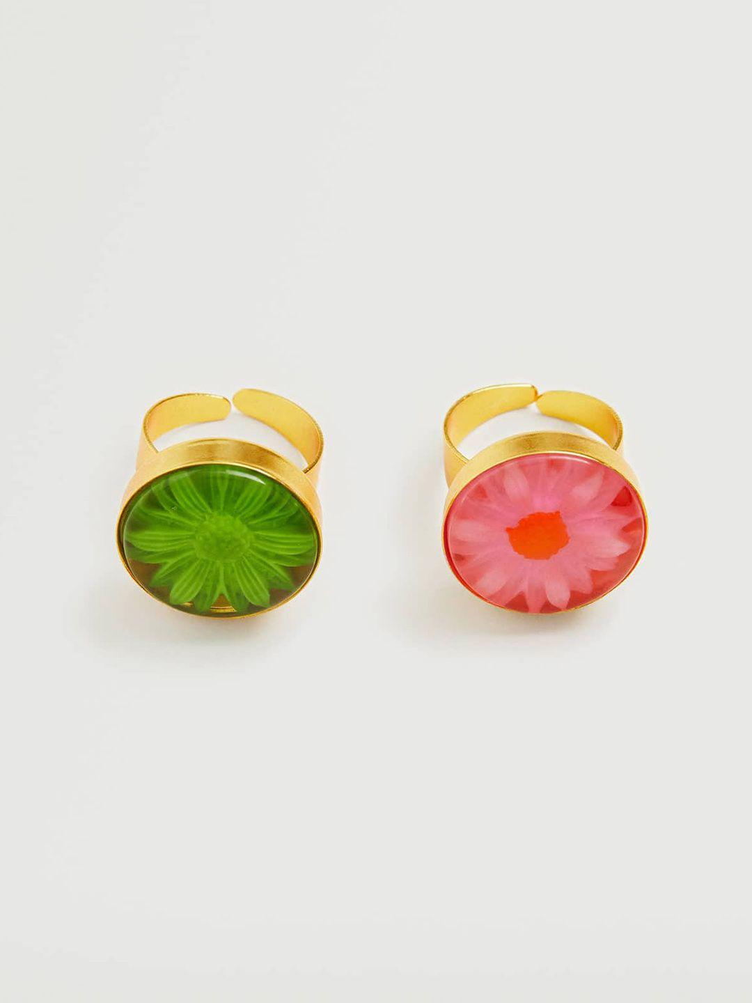 mango women set of 2 gold-toned adjustable finger ring