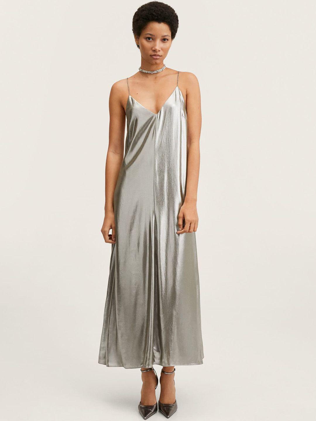 mango women silver solid backless a-line maxi dress