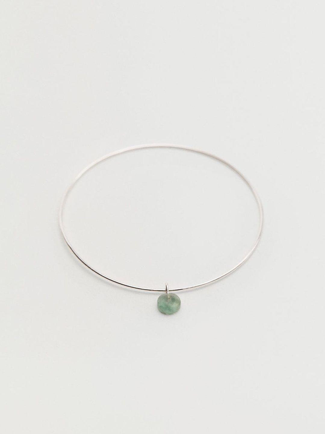 mango women silver-toned & mint green healing green fluorite bangle-style bracelet