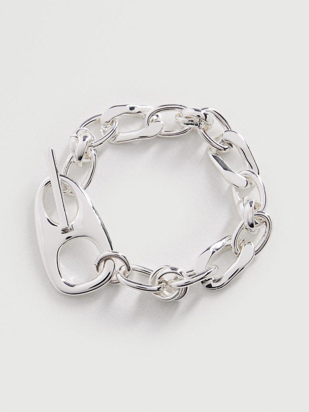 mango women silver-toned link cuff bracelet