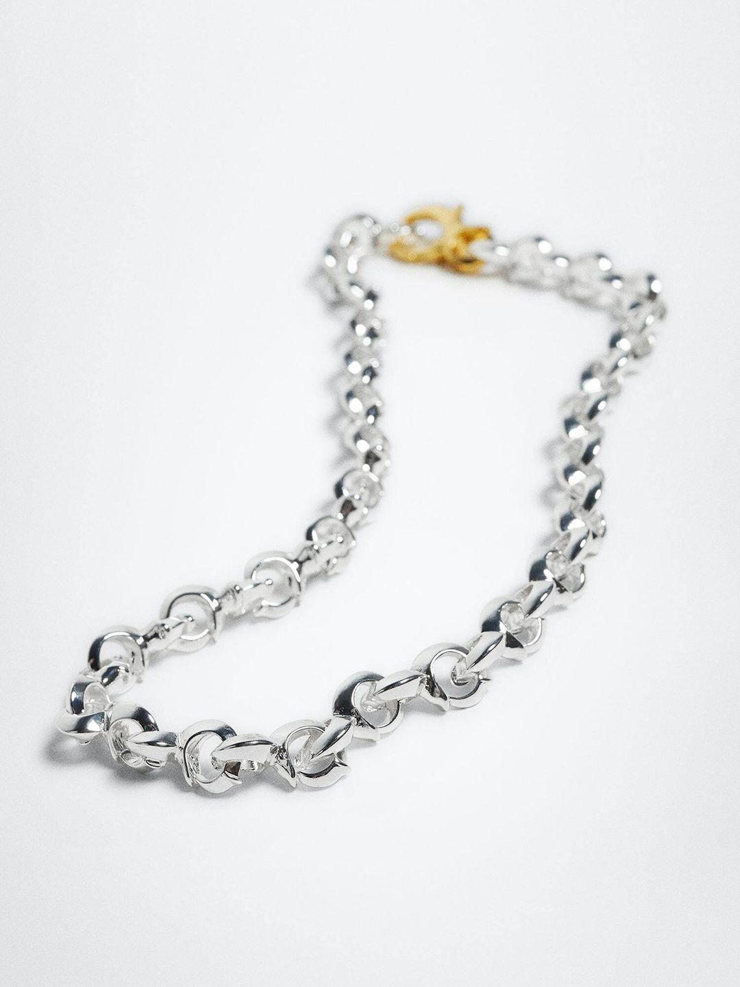 mango women silver-toned linked chain necklace