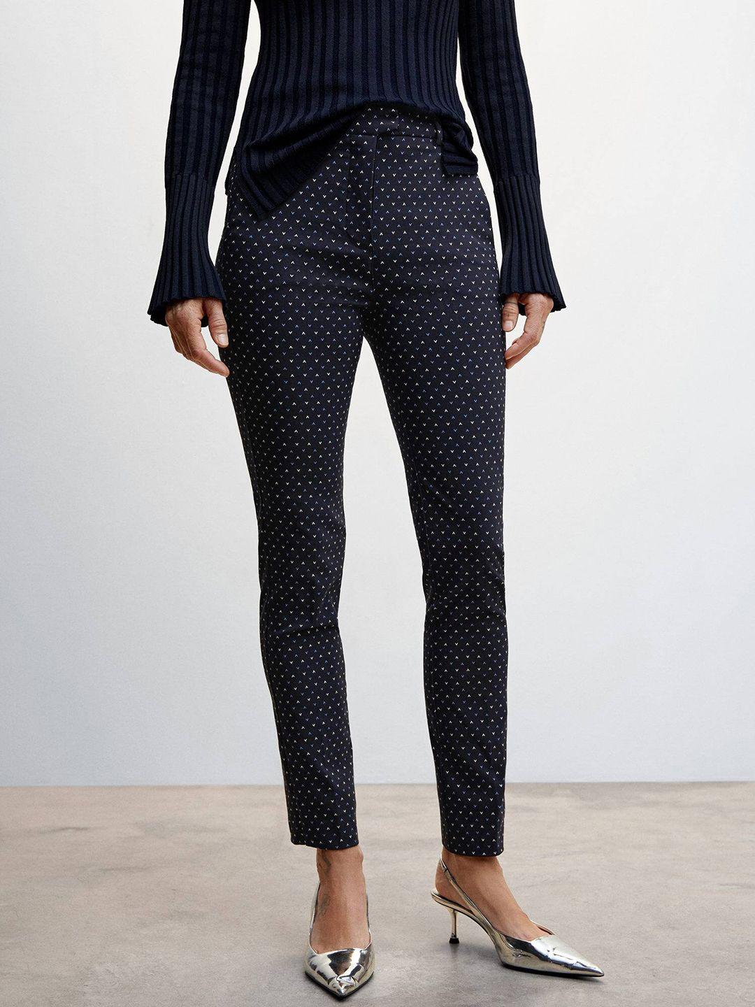 mango women slim fit printed high-rise trousers