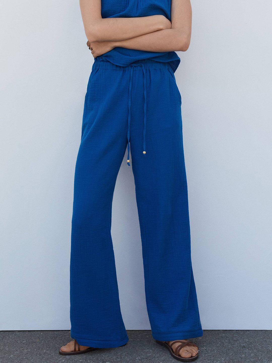 mango women straight fit high-rise cotton trousers