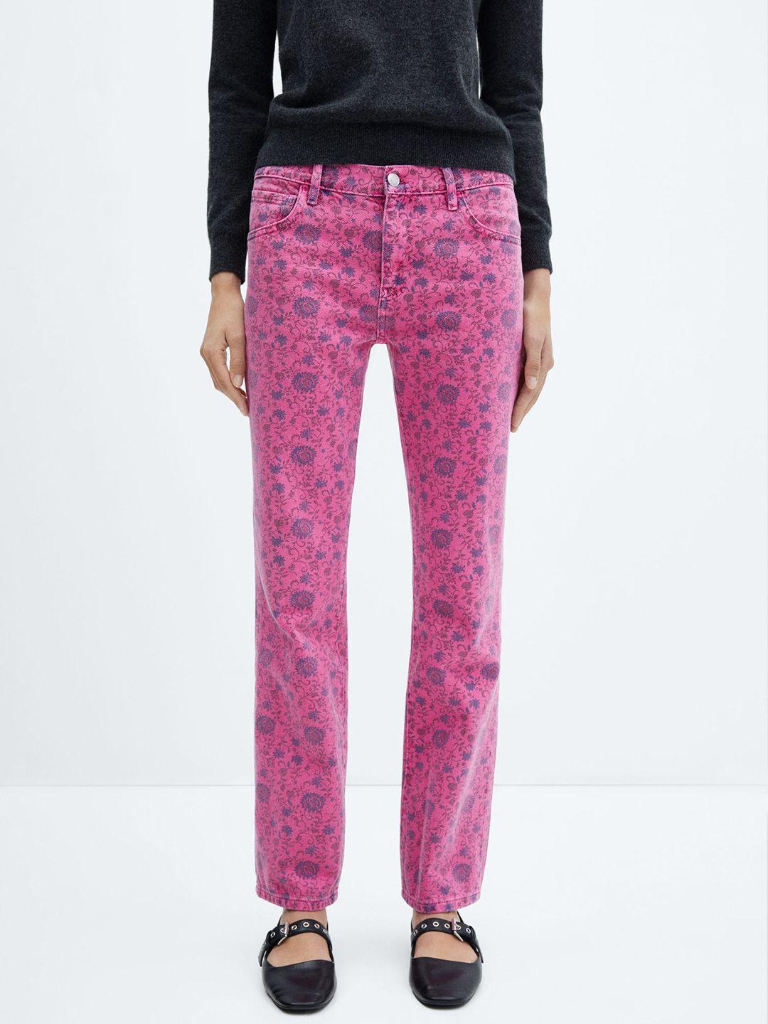 mango women straight fit high-rise floral printed jeans