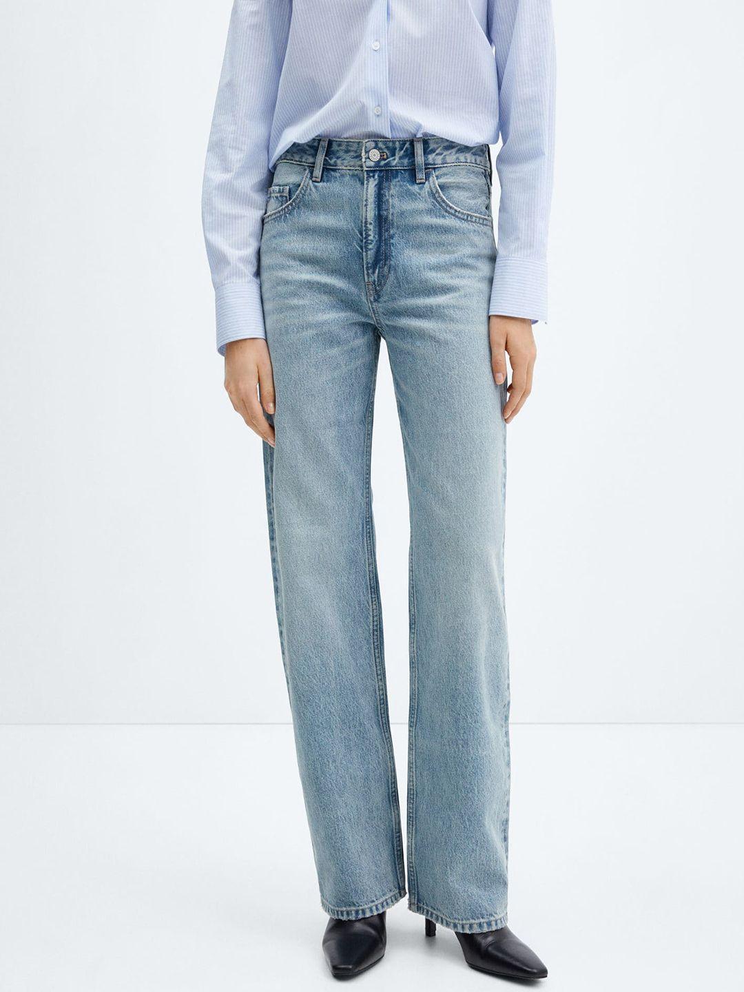 mango women straight fit pure cotton light fade jeans