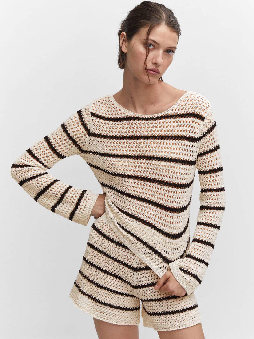mango women striped open knit pullover